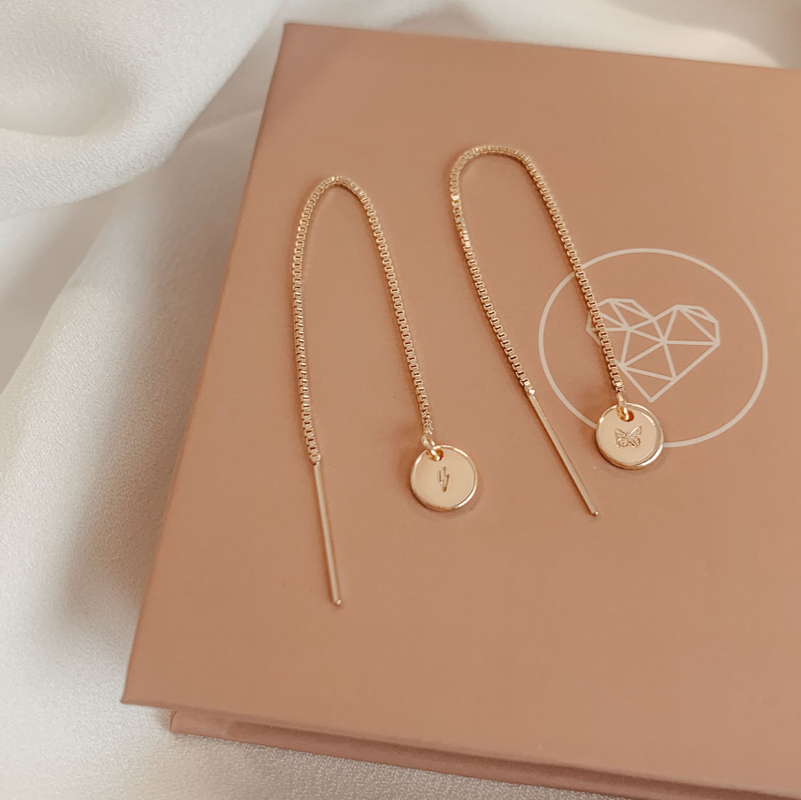 Personalised jewellery - KBN Jewellery - handmade jewellery – Personalised Jewellery gifts – Australian Made – thread through pendant earrings – tiny pendant earrings – handmade thread through earrings – personalised thread through earrings – initial earrings