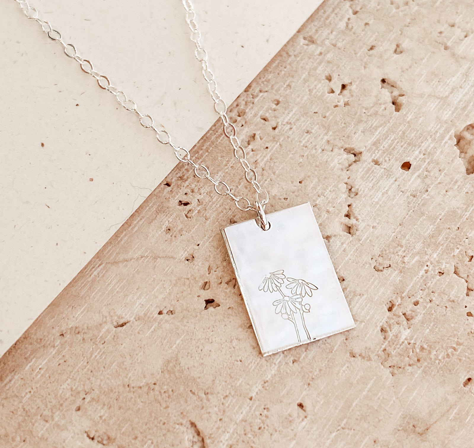 Personalised jewellery - KBN Jewellery - handmade jewellery – Personalised Jewellery gifts – Australian Made – zodiac sign necklace – rectangle pendant – birth flower necklace – initial necklace