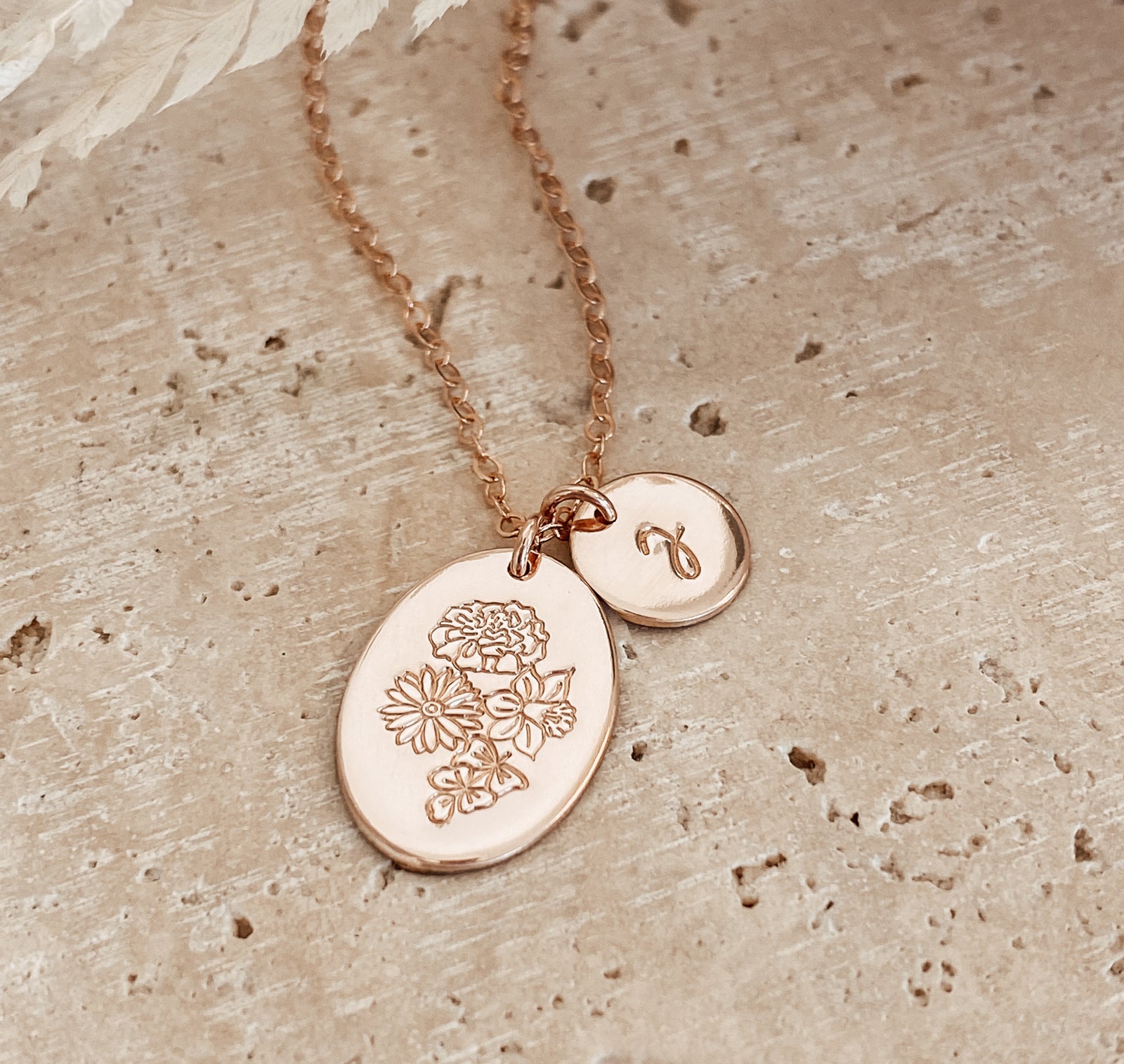 Personalised jewellery - KBN Jewellery - handmade jewellery – Personalised Jewellery gifts – Dainty jewellery- Dainty necklace – flower stamped necklace – family flowers – kids birth flowers – birth flower necklace – personalised flower stamped necklace