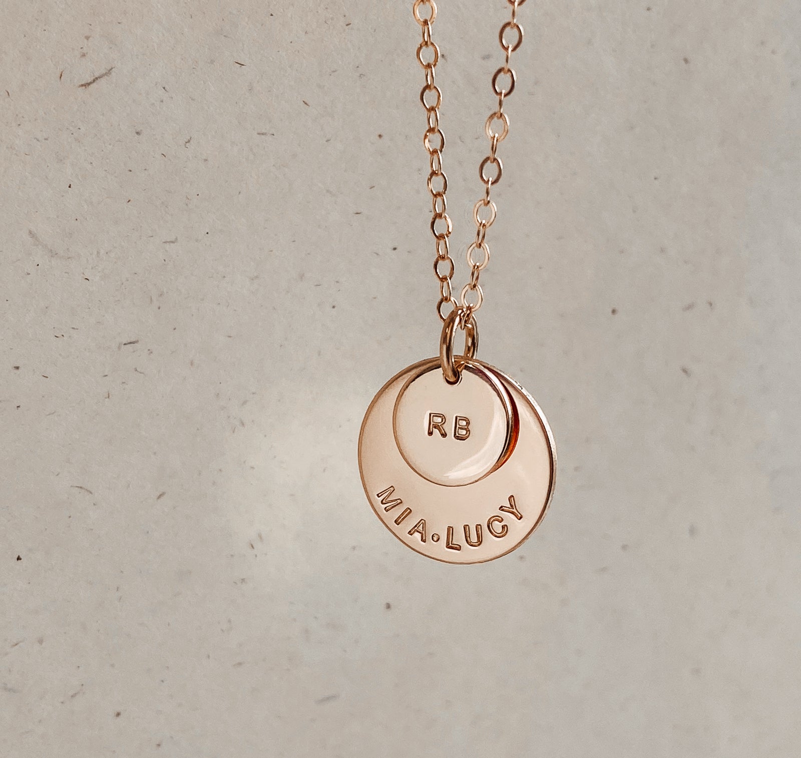 Personalised jewellery - KBN Jewellery - handmade jewellery – stacked pendant necklace – textured pendant – children’s name necklace – necklace for mum – birth flower symbol necklace – everyday necklace – perfect gift - Soren Necklace