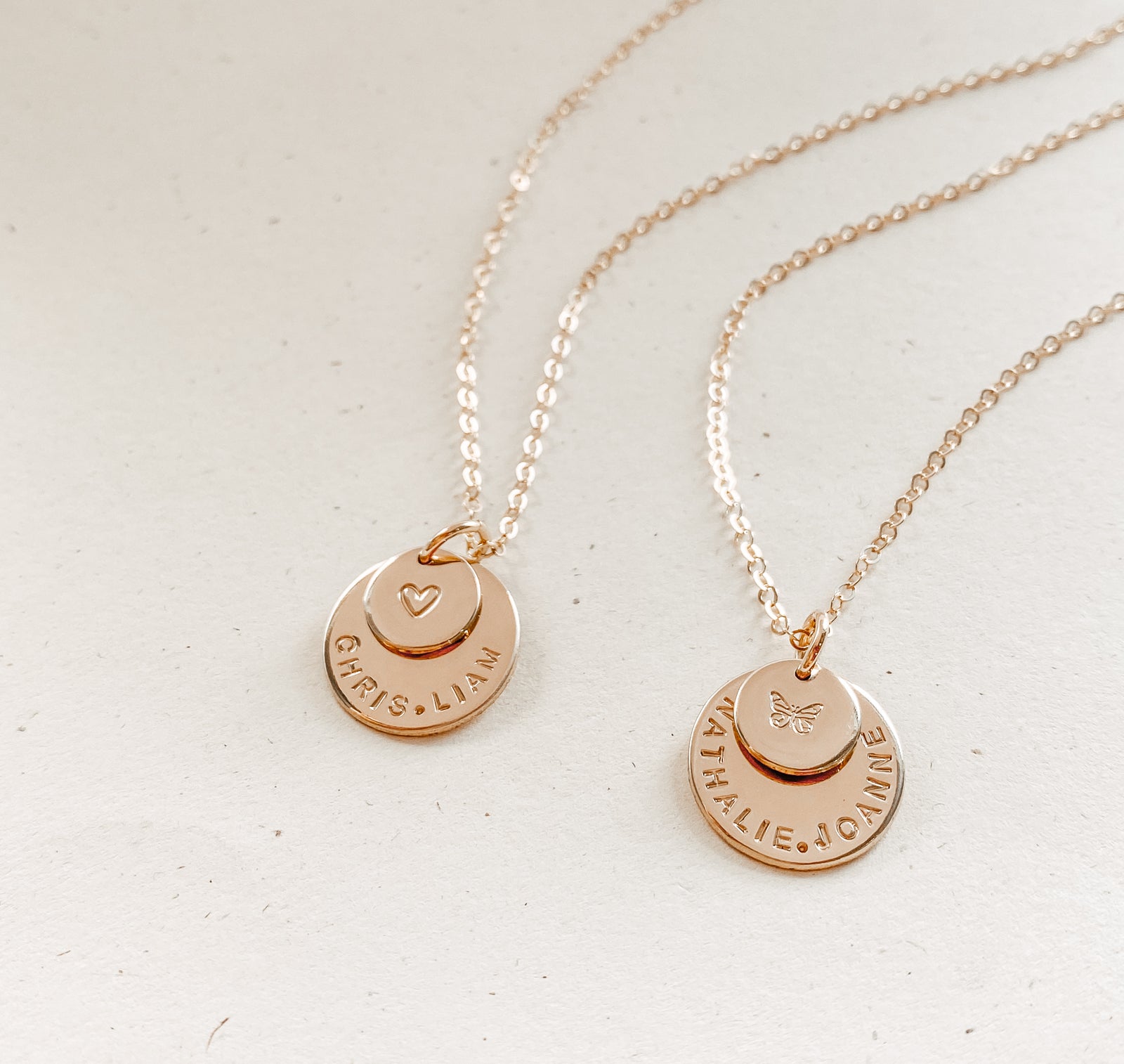 Personalised jewellery - KBN Jewellery - handmade jewellery – stacked pendant necklace – textured pendant – children’s name necklace – necklace for mum – birth flower symbol necklace – everyday necklace – perfect gift - Soren Necklace