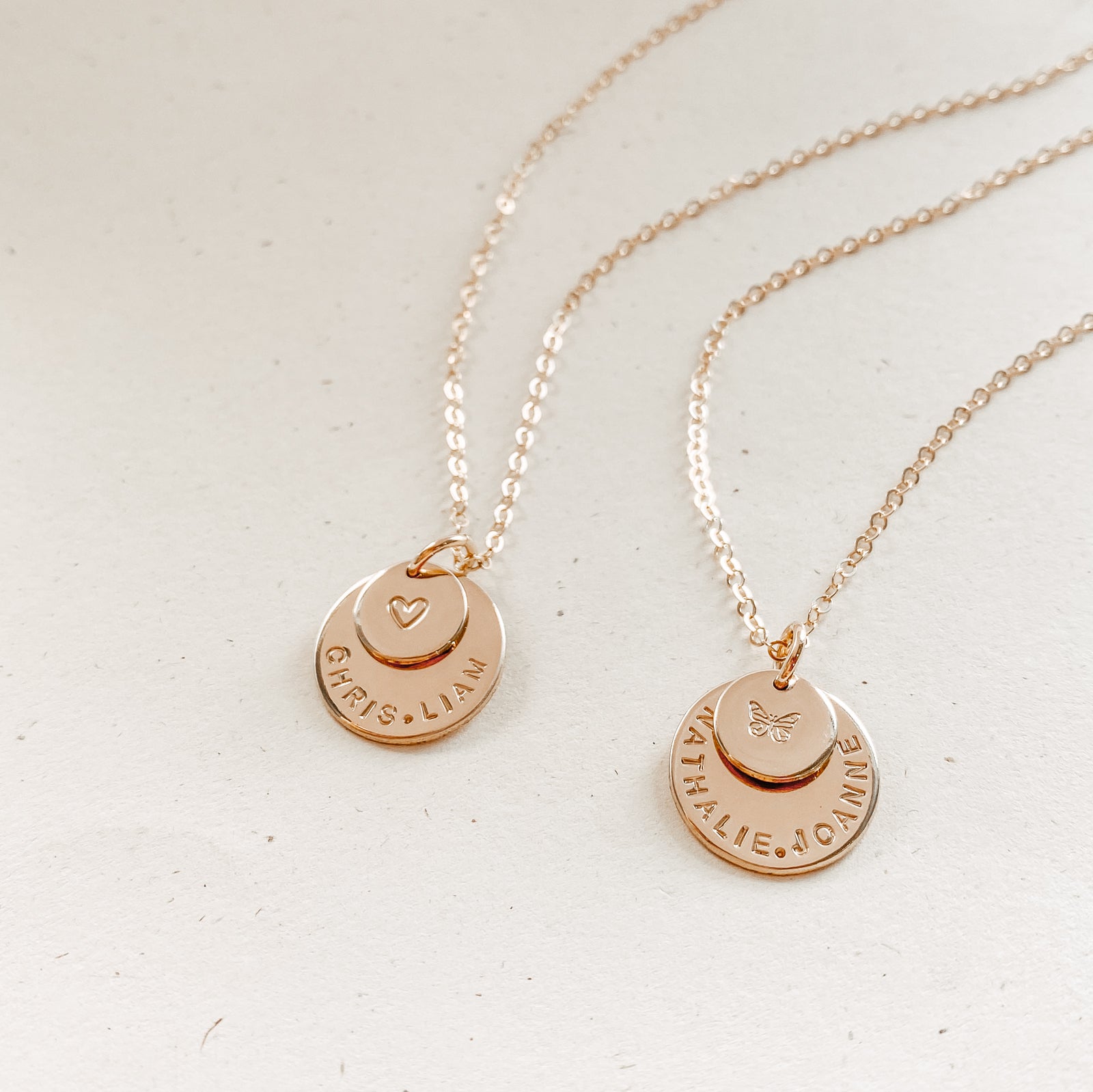 Personalised jewellery - KBN Jewellery - handmade jewellery – stacked pendant necklace – textured pendant – children’s name necklace – necklace for mum – birth flower symbol necklace – everyday necklace – perfect gift - Soren Necklace