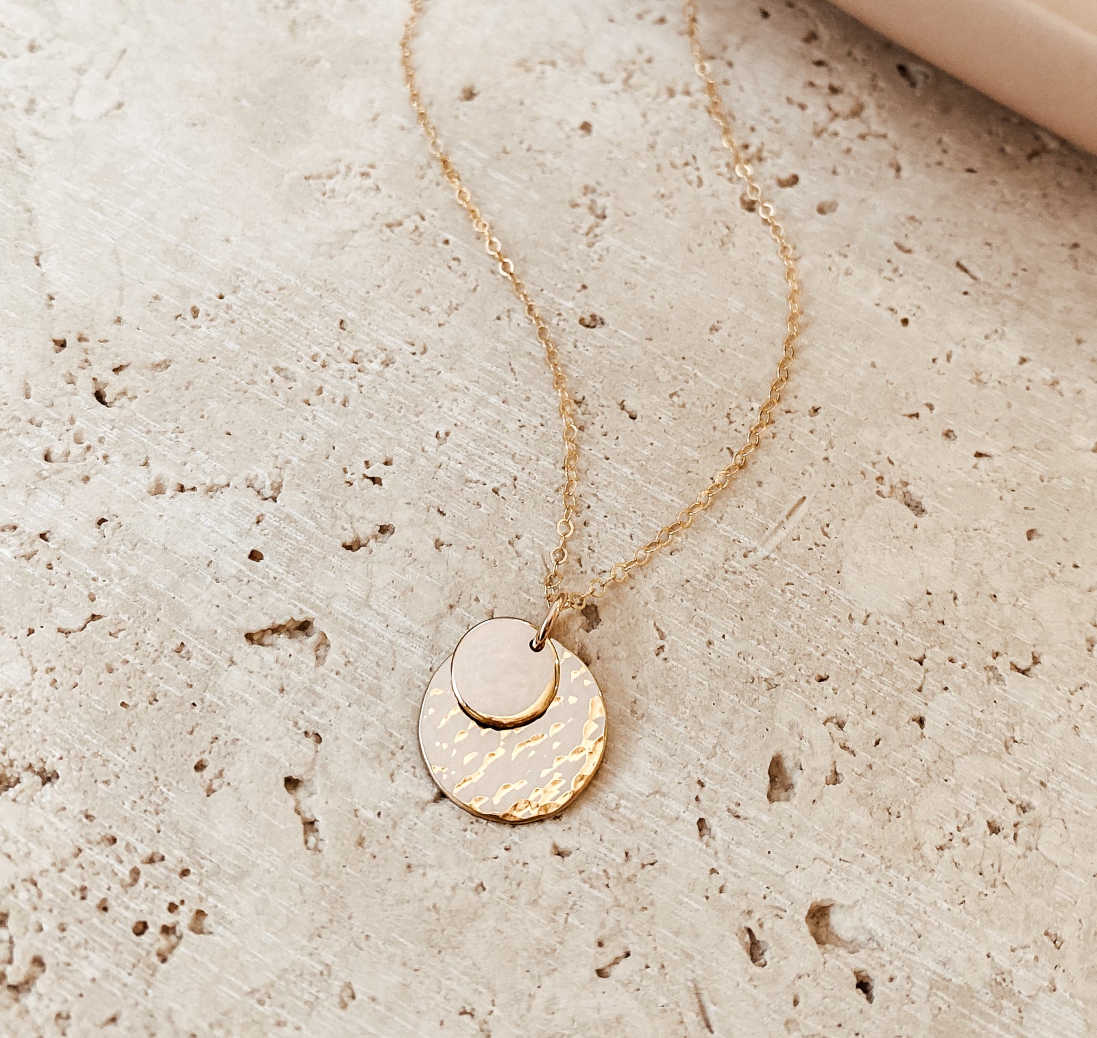 Personalised jewellery - KBN Jewellery - handmade jewellery – stacked pendant necklace – textured pendant – children’s name necklace – necklace for mum – birth flower symbol necklace – everyday necklace – perfect gift