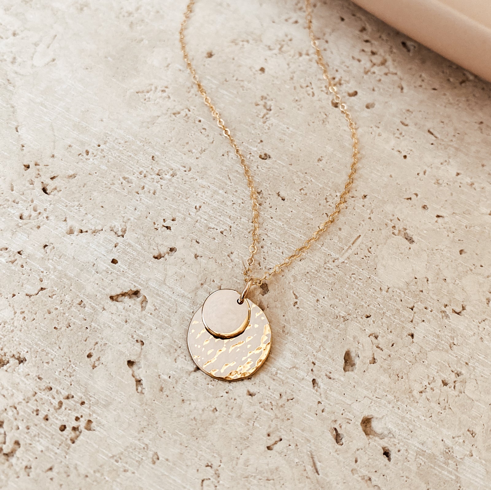 Personalised jewellery - KBN Jewellery - handmade jewellery – stacked pendant necklace – textured pendant – children’s name necklace – necklace for mum – birth flower symbol necklace – everyday necklace – perfect gift