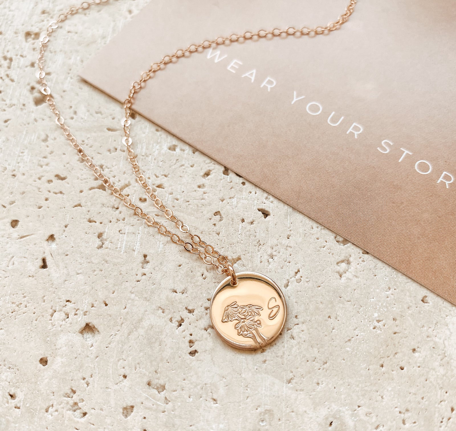 Personalised jewellery - KBN Jewellery - handmade jewellery – custom jewellery gifts – dainty necklace – medium pendant necklace – Daisy Birth flower necklace – birthday necklace – April birthday gift – dainty jewellery – birth flower and initial necklace – everyday jewellery – Daisy flower necklace – Daisy necklace – Purity flower necklace