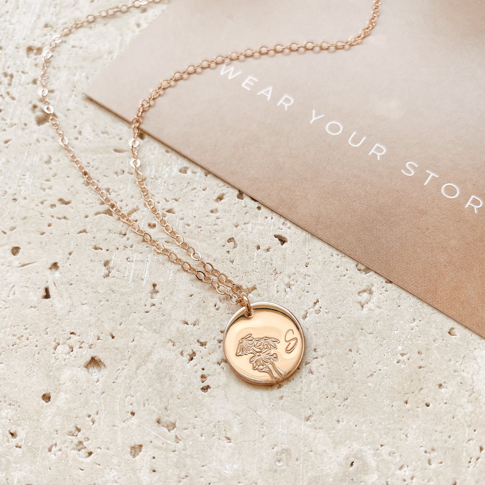 Personalised jewellery - KBN Jewellery - handmade jewellery – custom jewellery gifts – dainty necklace – medium pendant necklace – Daisy Birth flower necklace – birthday necklace – April  birthday gift – dainty jewellery – birth flower and initial necklace – everyday jewellery – Daisy flower necklace – Daisy necklace – Purity flower necklace