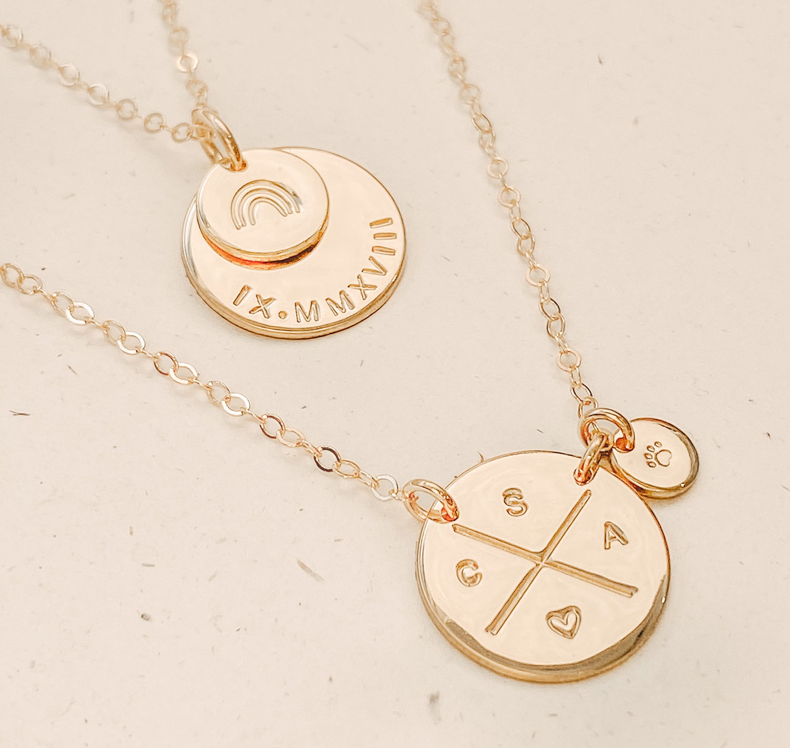 Personalised jewellery - KBN Jewellery - handmade jewellery – stacked pendant necklace – textured pendant – children’s name necklace – necklace for mum – birth flower symbol necklace – everyday necklace – perfect gift - Soren Necklace