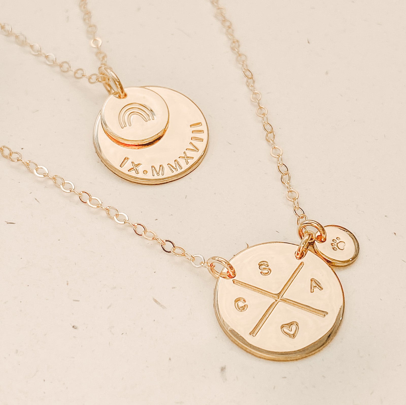 Personalised jewellery - KBN Jewellery - handmade jewellery – stacked pendant necklace – textured pendant – children’s name necklace – necklace for mum – birth flower symbol necklace – everyday necklace – perfect gift - Soren Necklace
