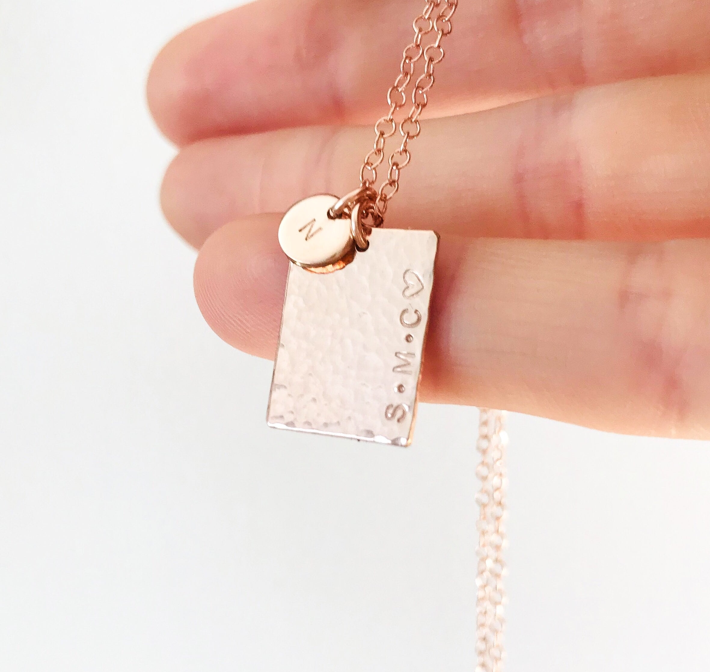 Personalised jewellery - KBN Jewellery - handmade jewellery – Personalised Jewellery gifts – Australian Made – rectangle pendant necklace – initial rectangle necklace – date necklace – rectangle and tiny pendant necklace