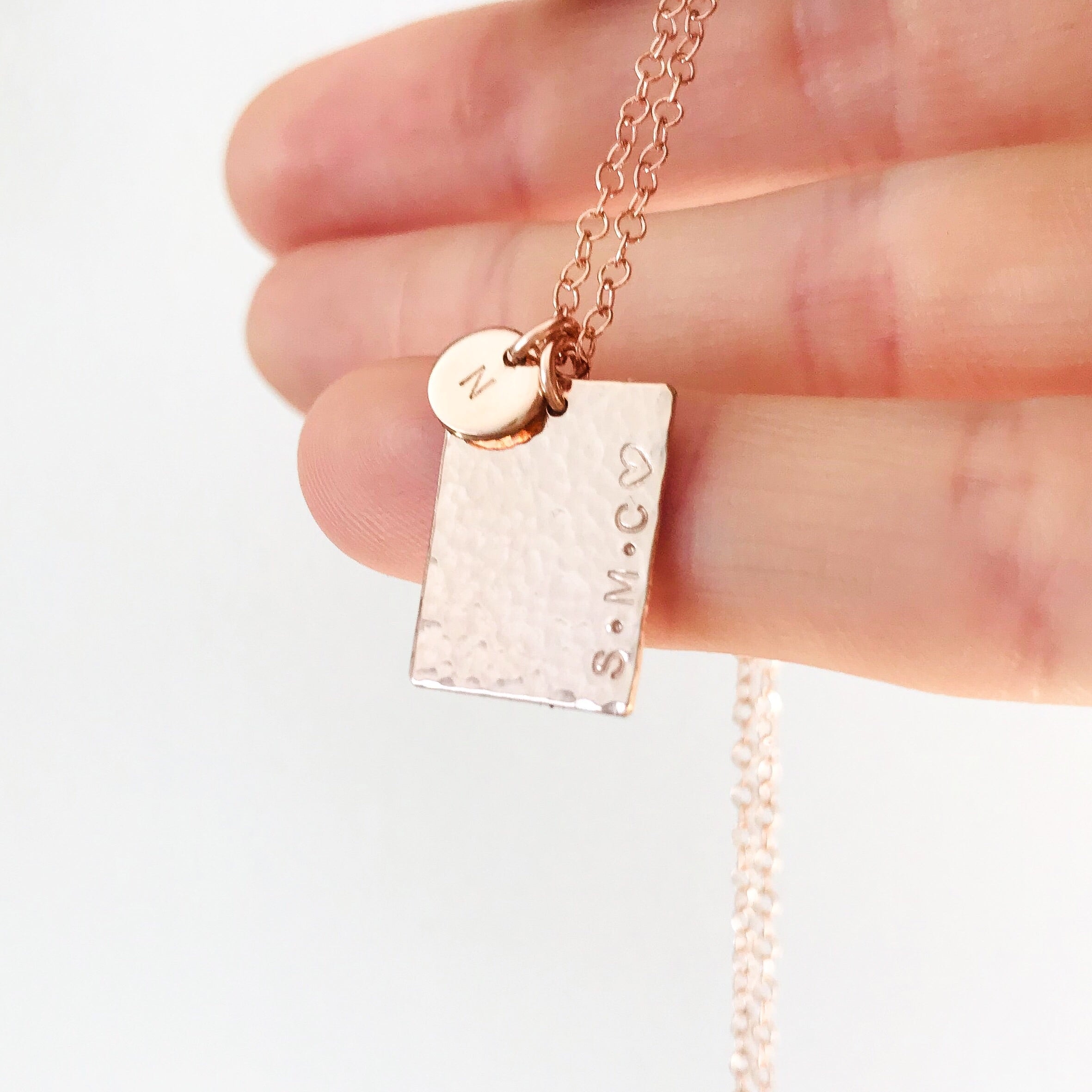 Personalised jewellery - KBN Jewellery - handmade jewellery – Personalised Jewellery gifts – Australian Made – rectangle pendant necklace – initial rectangle necklace – date necklace – rectangle and tiny pendant necklace