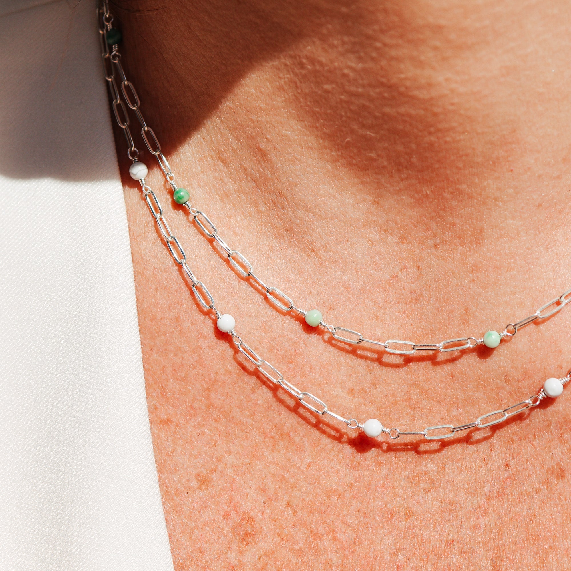 Personalised jewellery - KBN Jewellery - handmade jewellery – Personalised Jewellery gifts – Australian Made – gemstone necklace – blue lapis necklace – green jade necklace – amethyst necklace – black obsidian necklace – peach aventurine necklace – white howlite necklace – gemstone stack necklace 