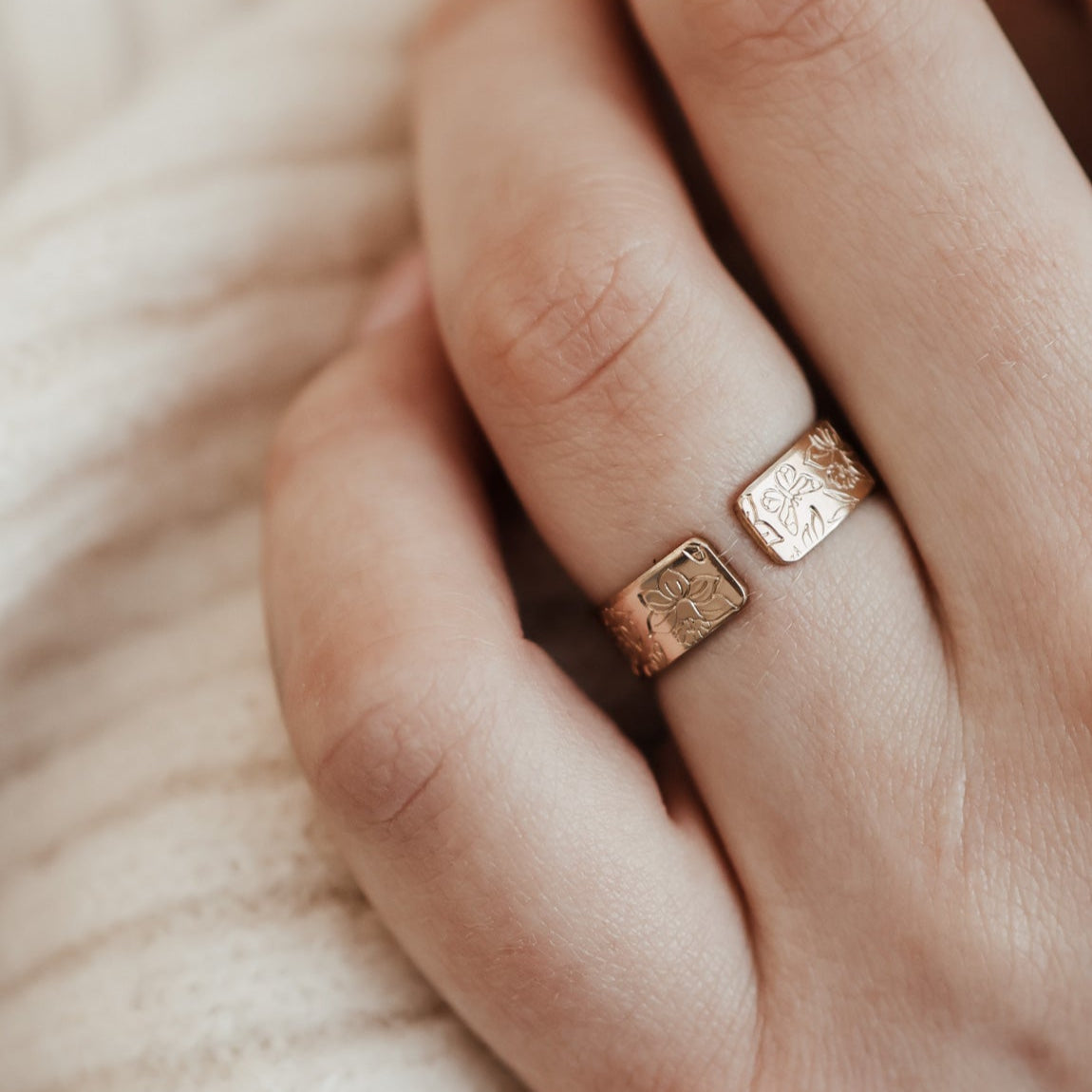 Personalised jewellery - KBN Jewellery - handmade jewellery - chunky ring – flower ring – birth flower ring – spring ring – butterfly ring – cuff ring – open ring – personalised cuff ring – personalised ring 