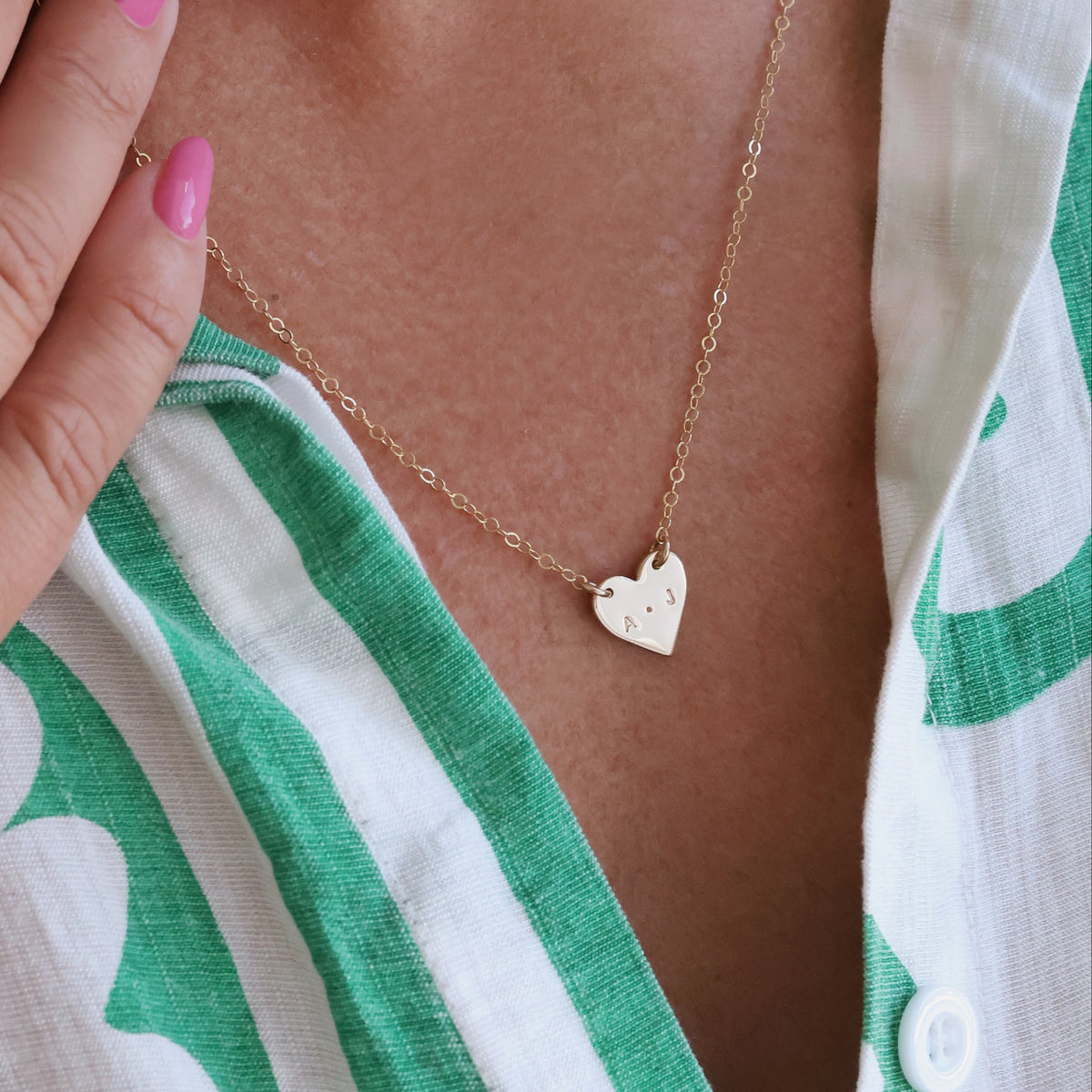Gold Heart Shaped Necklace With Initials On Neck - KBN Jewellery