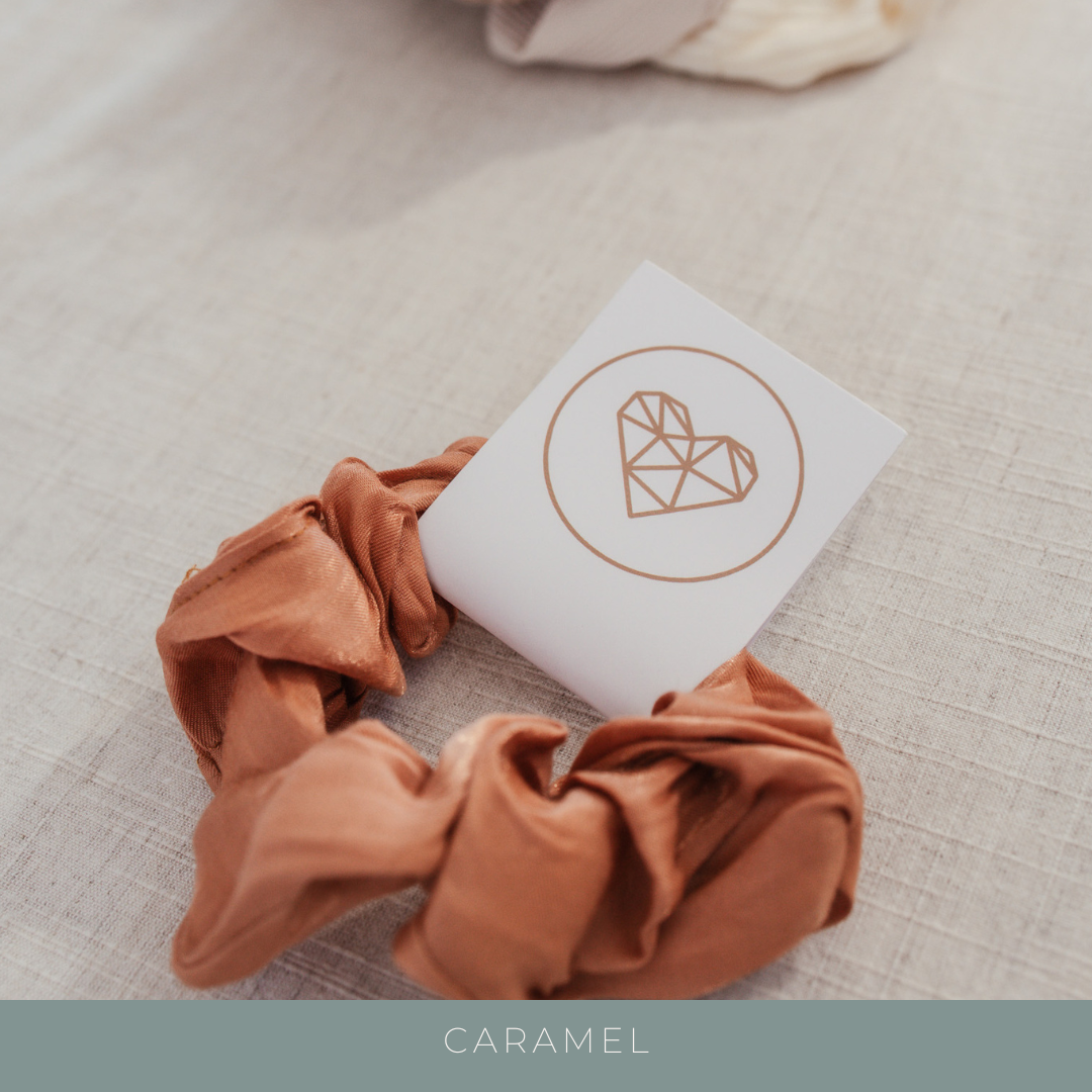 Personalised jewellery - KBN Jewellery - handmade jewellery – custom jewellery gifts – scrunchies – pink scrunchies -  tan scrunchies – burnt orange scrunchies