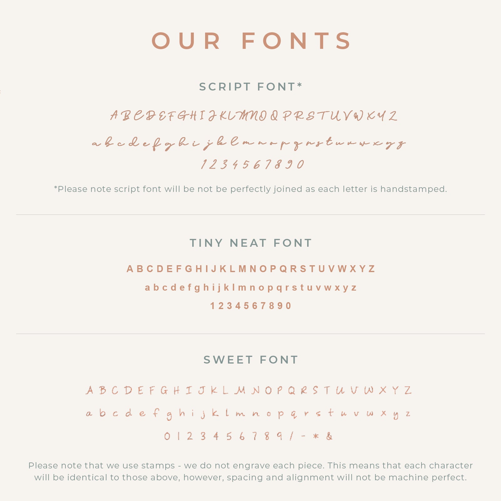 Personalised jewellery - KBN Jewellery - handmade jewellery – font selection – script font – tiny font – tiny neat font necklace – sweet font necklace 