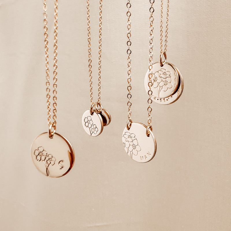 Personalised jewellery - KBN Jewellery - handmade jewellery – Personalised Jewellery gifts – Dainty jewellery – Australia made jewellery – forget me not flower – jewellery to remember passed away people – loss of a loved one necklace – jewellery to remember a loved one – necklace to remember a loved one – large pendant necklace – jewellery to remember passed away – remembrance necklace – double holed necklace 