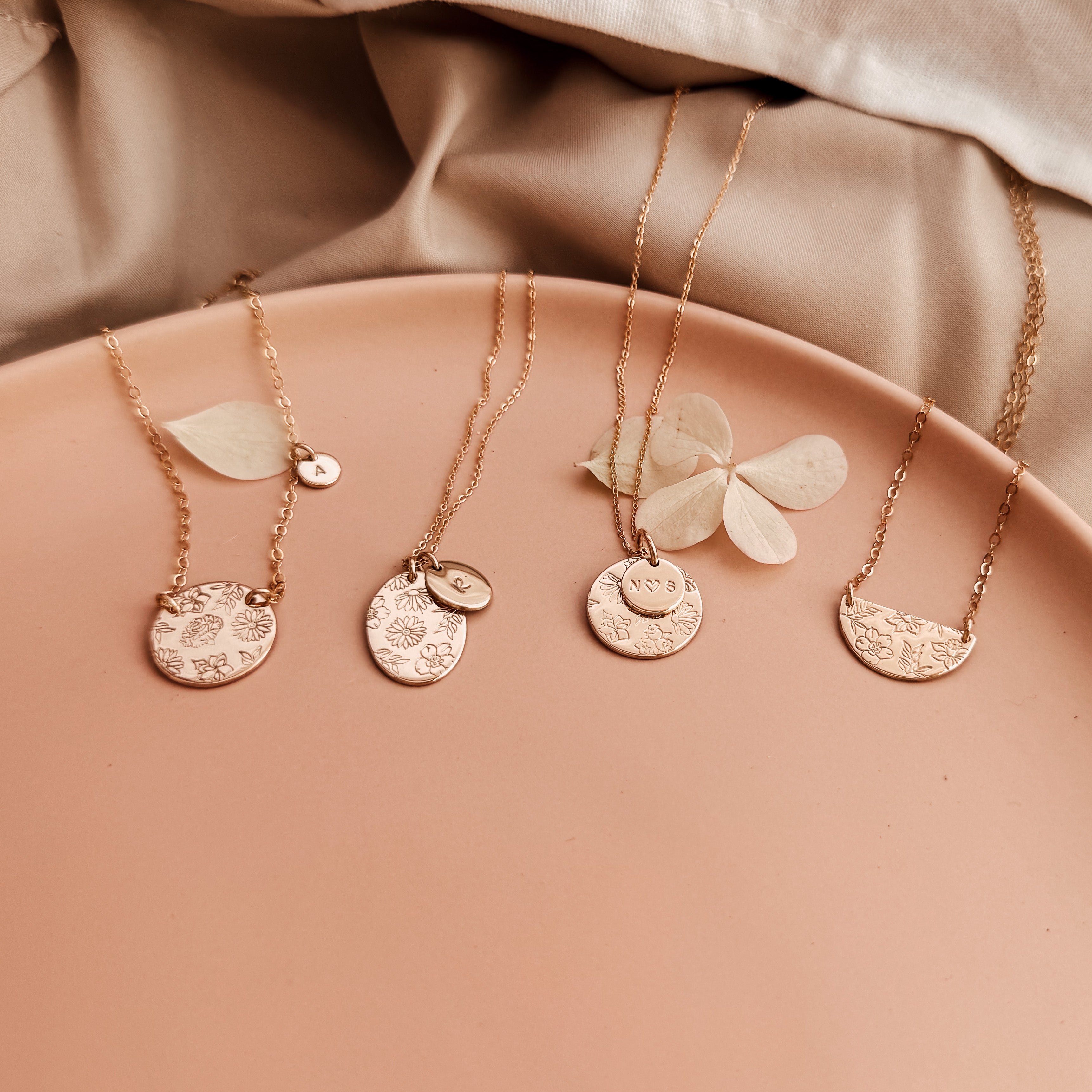 Personalised jewellery - KBN Jewellery - handmade jewellery – Personalised Jewellery gifts – Dainty jewellery- Dainty necklace – flower stamp necklace – birth month flower jewellery – flower necklace – stacked necklace – initial necklace 