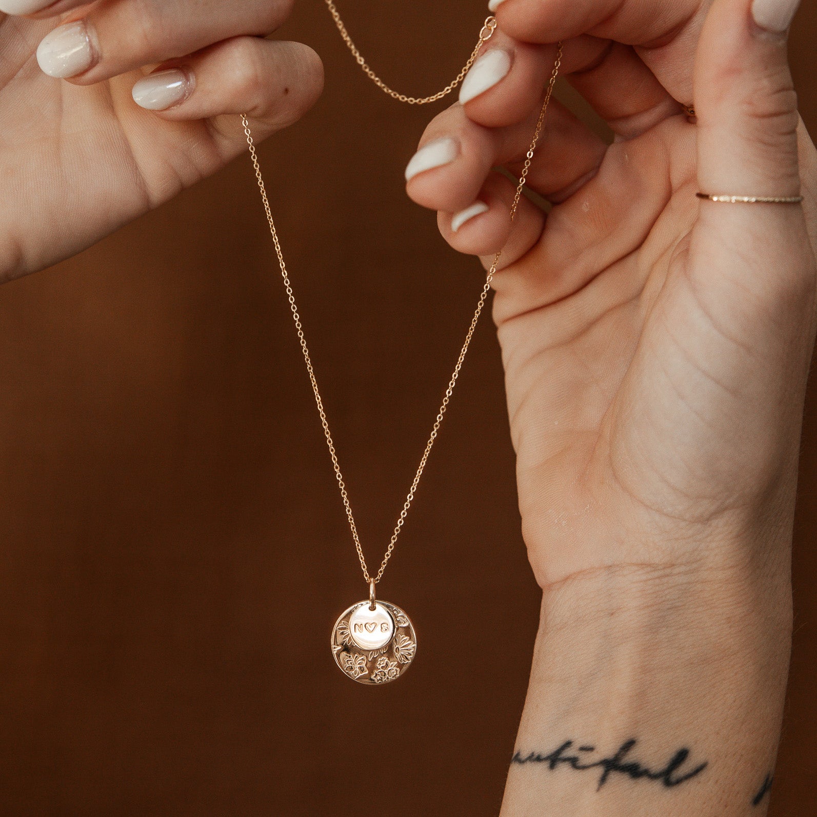 Personalised jewellery - KBN Jewellery - handmade jewellery – Personalised Jewellery gifts – Dainty jewellery- Dainty necklace – flower stamp necklace – birth month flower jewellery – flower necklace – stacked necklace – initial necklace 