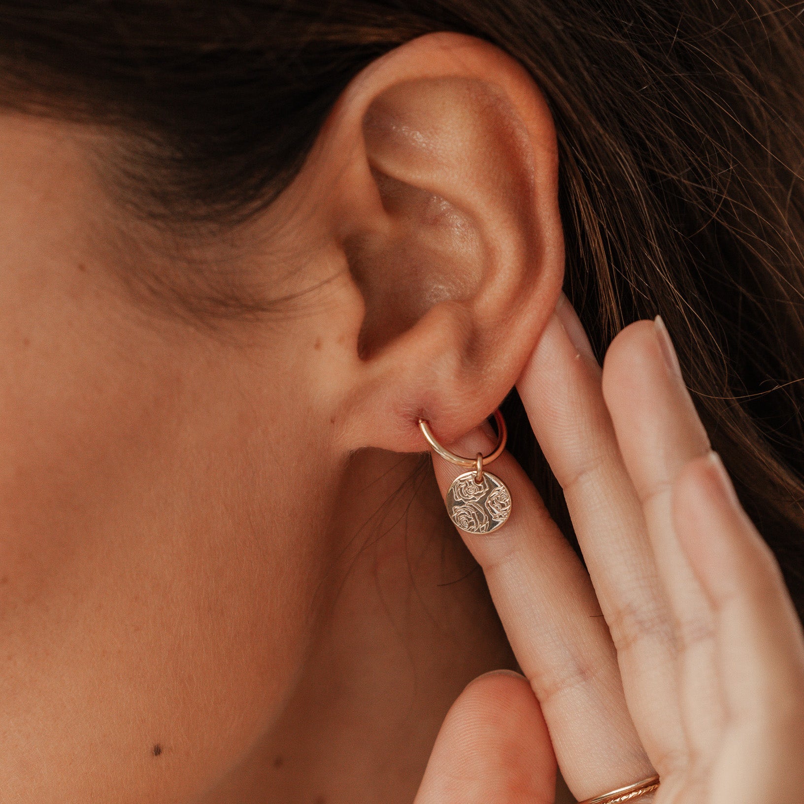 Personalised jewellery - KBN Jewellery - handmade jewellery – Personalised Jewellery gifts – personalised earrings – symbol earrings – simple hoops – kid friendly earrings – personalised hoop earrings – flower earrings – birth flower jewellery – dainty earrings
