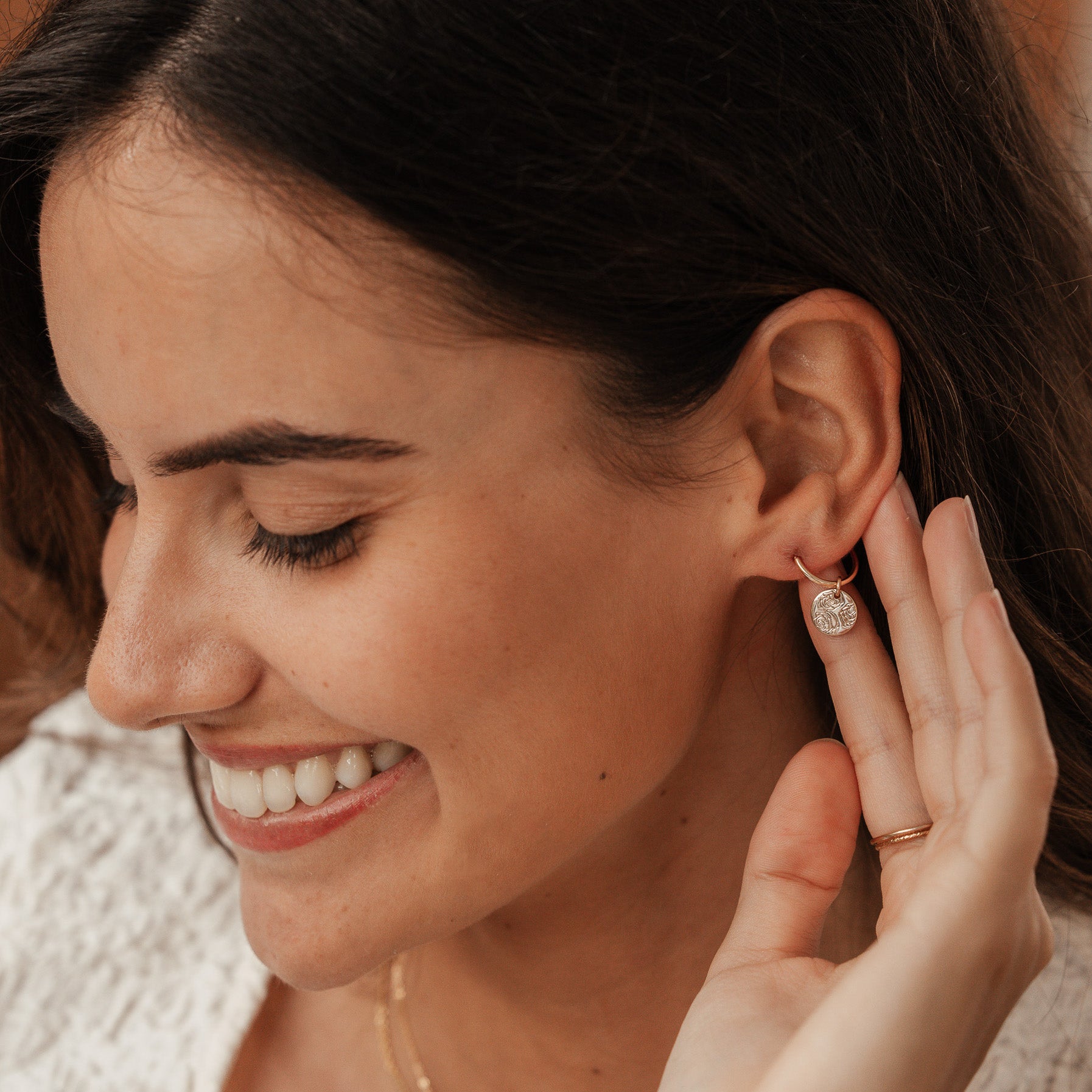 Personalised jewellery - KBN Jewellery - handmade jewellery – Personalised Jewellery gifts – personalised earrings – symbol earrings – simple hoops – kid friendly earrings – personalised hoop earrings – flower earrings – birth flower jewellery – dainty earrings