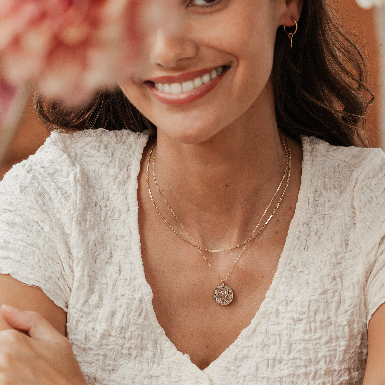 Personalised jewellery - KBN Jewellery - handmade jewellery – Personalised Jewellery gifts – Dainty jewellery- Dainty necklace – flower stamp necklace – birth month flower jewellery – flower necklace – stacked necklace – initial necklace 