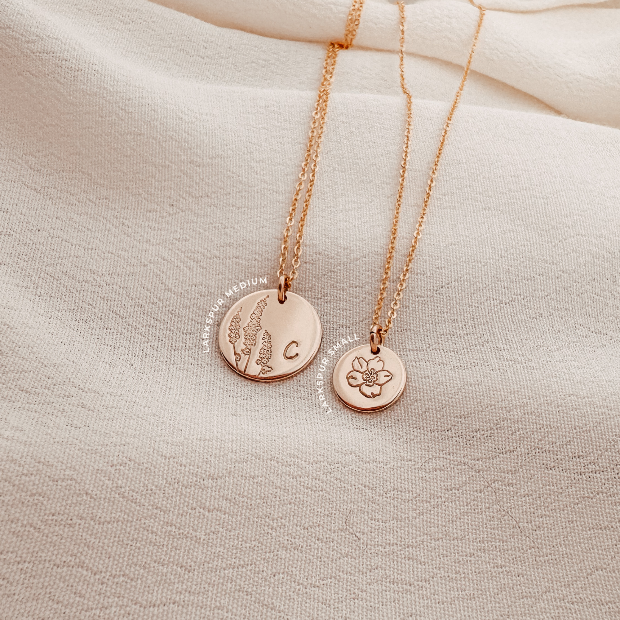 Personalised jewellery - KBN Jewellery - handmade jewellery – custom jewellery gifts – dainty necklace – medium pendant necklace – Larkspur  Birth flower necklace – birthday necklace – July  birthday gift – dainty jewellery – birth flower and initial necklace – everyday jewellery – Larkspur flower necklace – July necklace – lightness flower necklace 