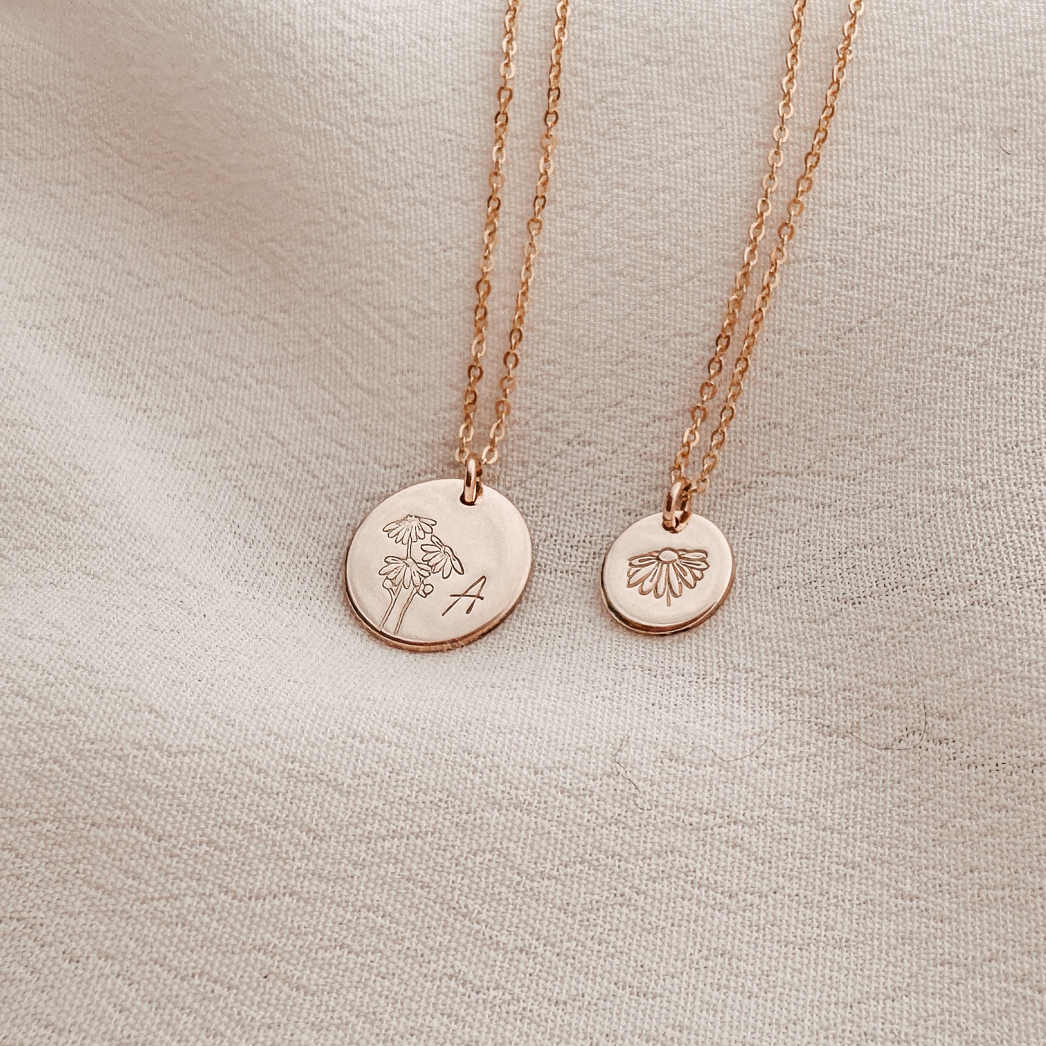 Personalised jewellery - KBN Jewellery - handmade jewellery – custom jewellery gifts – dainty necklace – medium pendant necklace – Daisy Birth flower necklace – birthday necklace – April  birthday gift – dainty jewellery – birth flower and initial necklace – everyday jewellery – Daisy flower necklace – Daisy necklace – Purity flower necklace