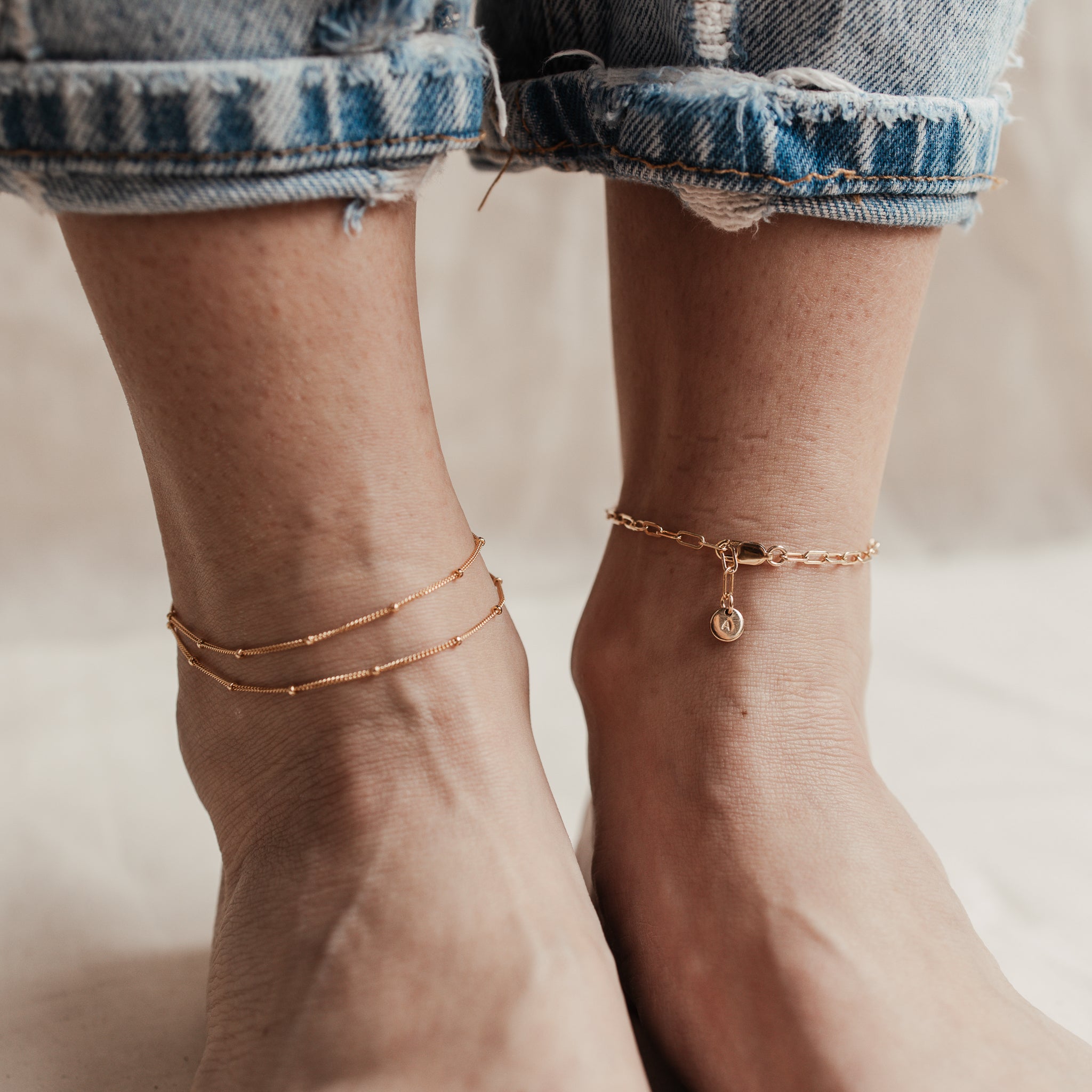 Personalised jewellery - KBN Jewellery - handmade jewellery – custom jewellery gifts –  dainty anklet – stacking anklet – layering anklet – simple chain – affordable jewellery – Australian made jewellery – small pendant anklet – linked chain anklet 