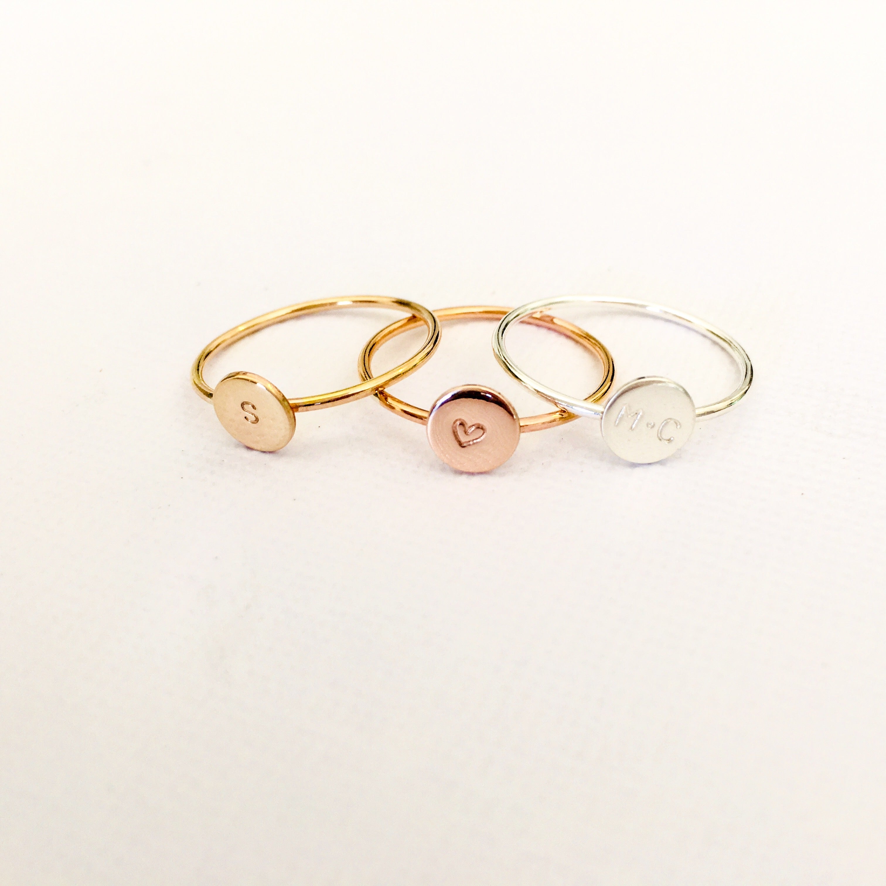 tiny pendant ring initial symbol goldfill sterling silver rose goldfill delicate dainty ring size