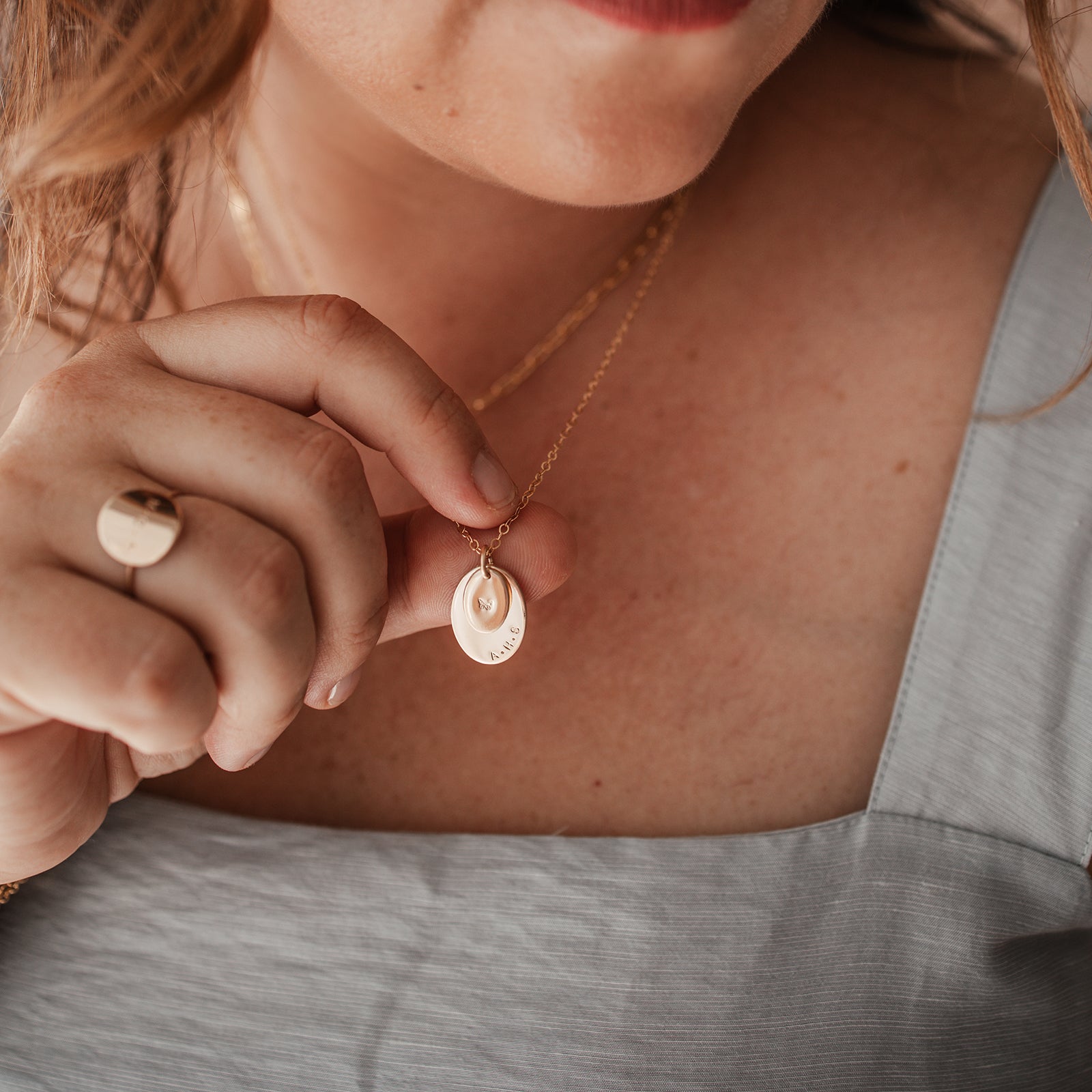 Personalised jewellery - KBN Jewellery - handmade jewellery – Personalised Jewellery gifts – Dainty jewellery – oval necklace – oval pendant necklace – stacked pendant necklace – children’s name necklace – dogs name necklace – initial necklace – zodiac pendant stamp 