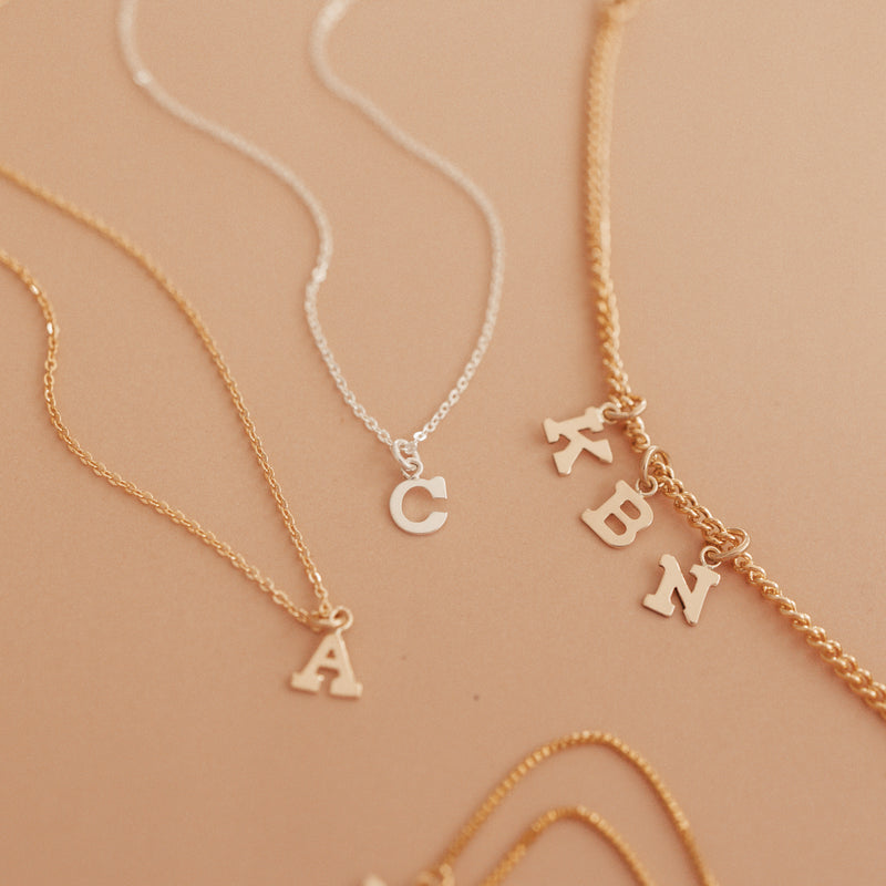 thin necklace letters initials delicate chain dainty goldfill sterling silver