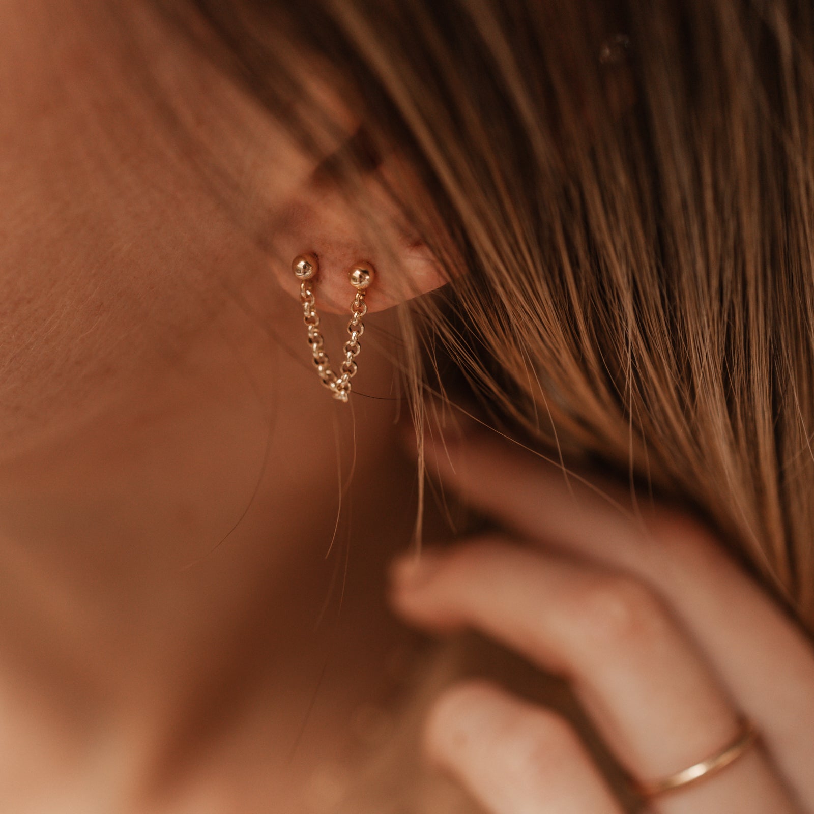 chain earrings two studs goldfill sterling silver rose goldfill butterfly backs hypoallergenic sterling silver