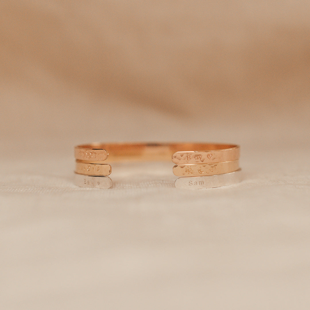 Personalised jewellery - KBN Jewellery - handmade jewellery – Personalised Jewellery gifts – Dainty jewellery – dainty bracelet – handmade cuff – handmade bangle – wrist cuff – handmade cuff bracelet – personalised cuff bracelet – symbol and initial cuff bracelet 