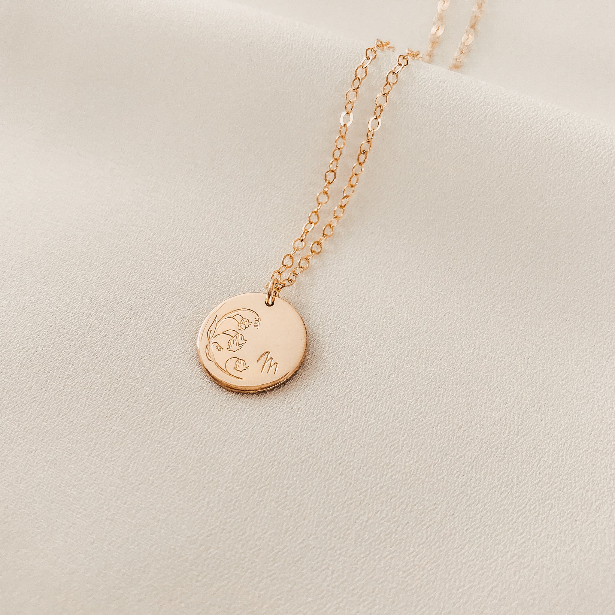 Personalised jewellery - KBN Jewellery - handmade jewellery – custom jewellery gifts – dainty necklace – medium pendant necklace – May Birth flower necklace – birthday necklace – may birthday gift – dainty jewellery – birth flower and initial necklace – everyday jewellery – lily of the valley flower necklace 