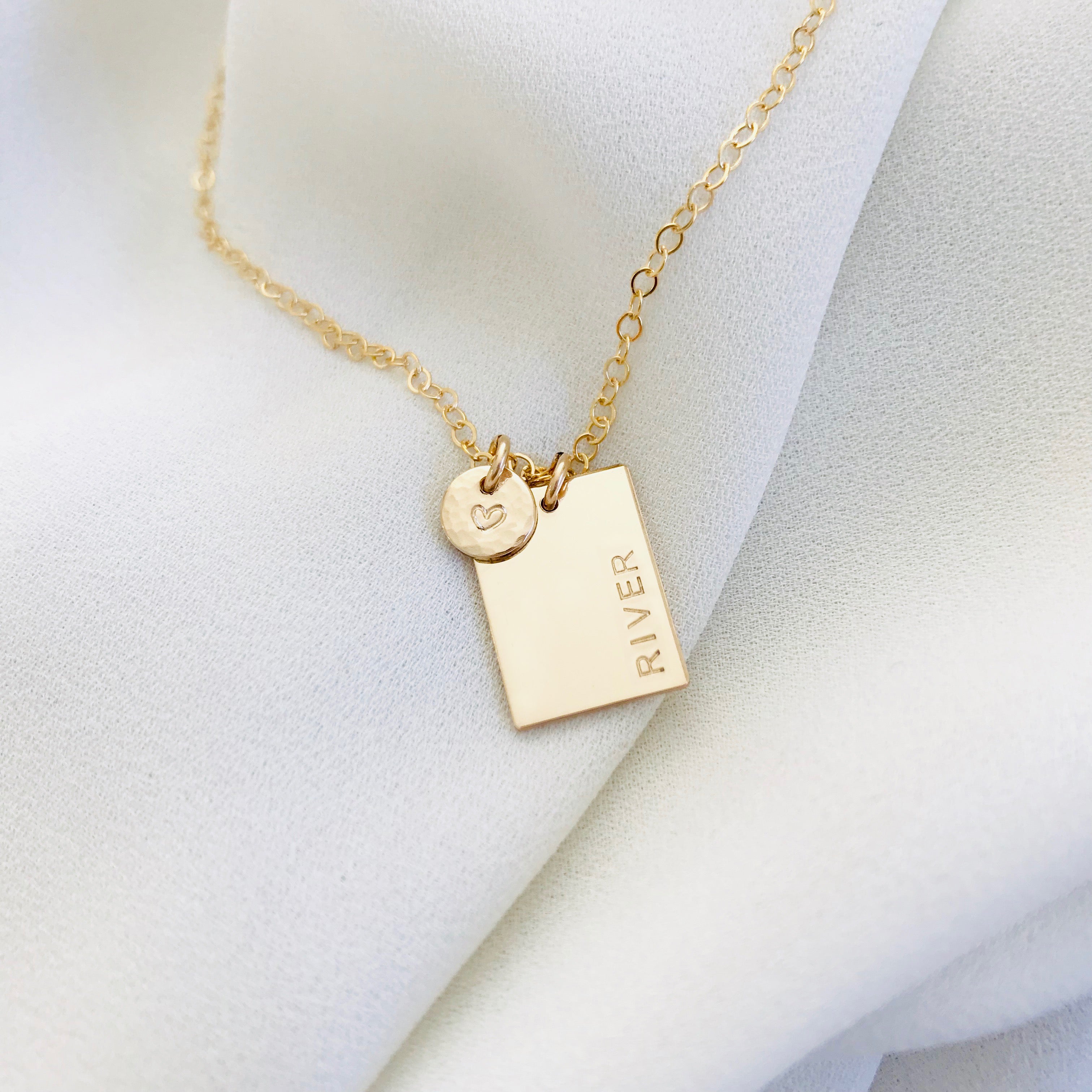 Personalised jewellery - KBN Jewellery - handmade jewellery – Personalised Jewellery gifts – Australian Made – rectangle pendant necklace – initial rectangle necklace – date necklace – rectangle and tiny pendant necklace