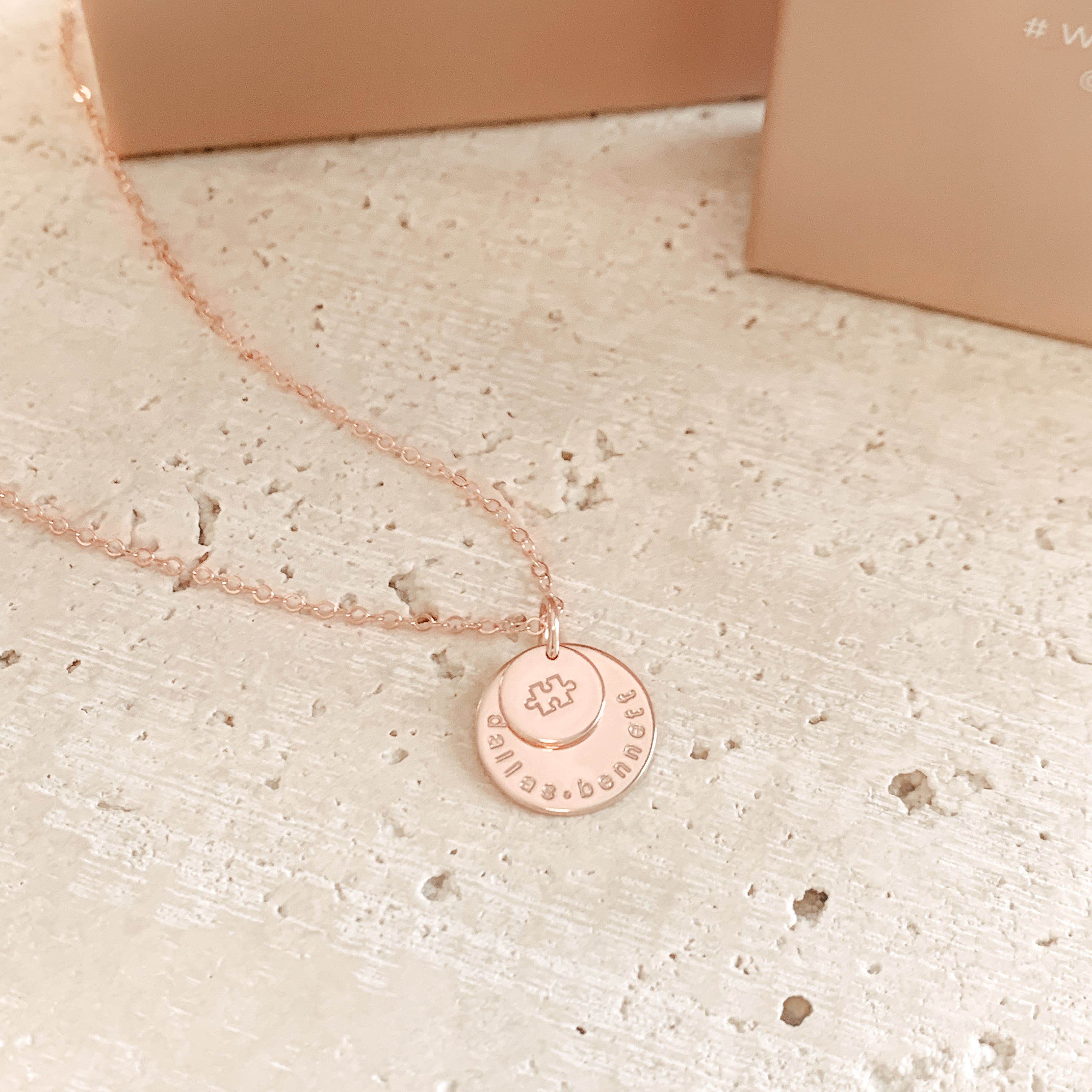 Personalised jewellery - KBN Jewellery - handmade jewellery – stacked pendant necklace – textured pendant – children’s name necklace – necklace for mum – birth flower symbol necklace – everyday necklace – Perfect birthday gift