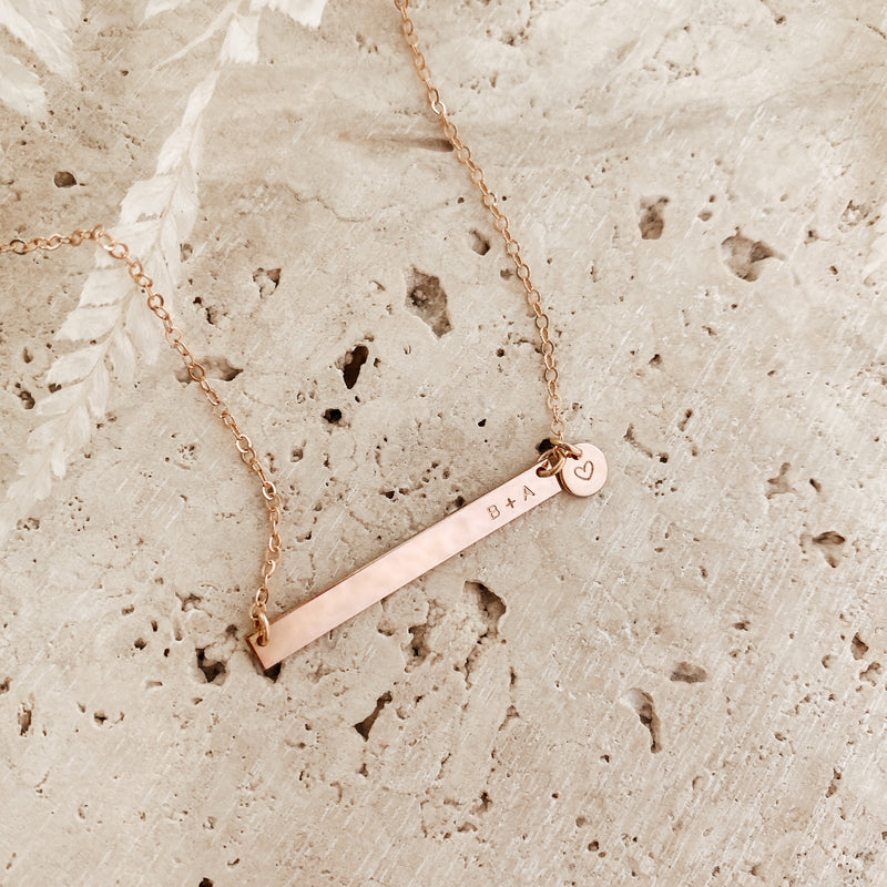 Sammy • Long Skinny Bar Necklace with Tiny Pendant