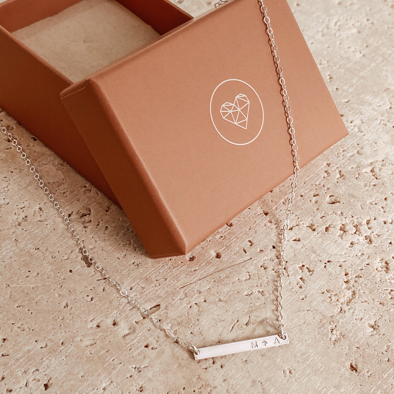 Personalised jewellery - KBN Jewellery - handmade jewellery – Personalised Jewellery gifts – Dainty jewellery- bar necklace – dainty bar necklace – personalised date necklace – roman numerals necklace – name bar necklace – words of affirmation necklace – tiny  bar necklace – layering necklace – layering necklace inspiration – wedding gift idea – wedding gift idea for bride  - long pendant necklace with additional small pendant – unique necklace – personalised bar necklace – dainty bar necklace