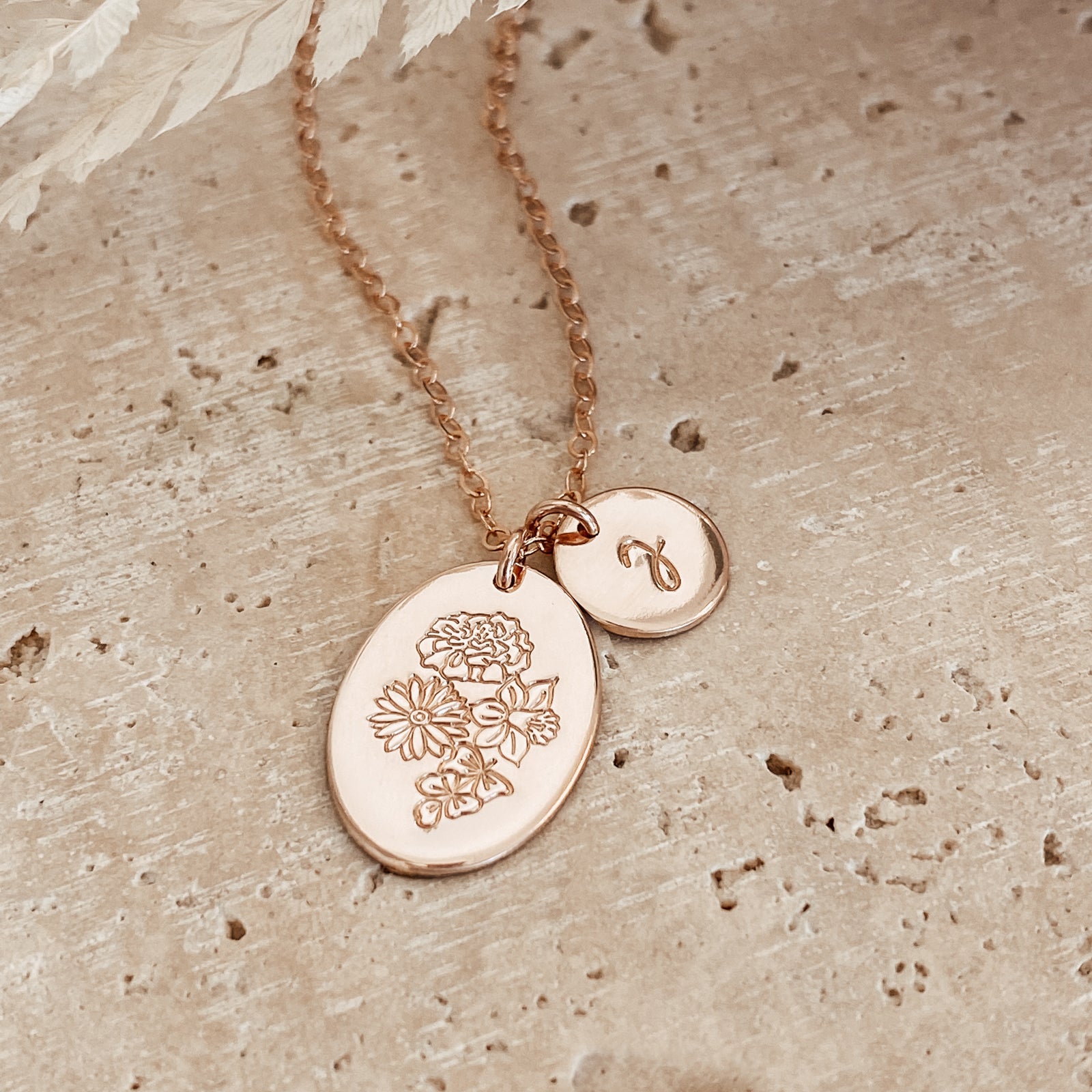 Personalised jewellery - KBN Jewellery - handmade jewellery – Personalised Jewellery gifts – Dainty jewellery- Dainty necklace – flower stamped necklace – family flowers – kids birth flowers – birth flower necklace – personalised flower stamped necklace