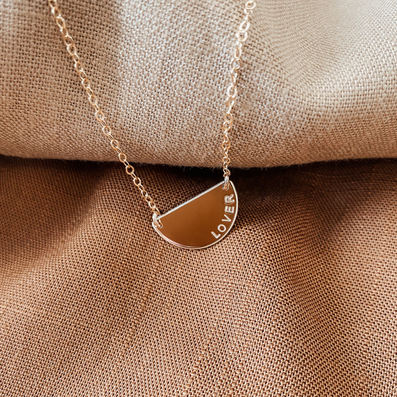 Personalised jewellery - KBN Jewellery - handmade jewellery – Personalised Jewellery gifts – Dainty jewellery – Australia made jewellery – extra large half pendant – half pendant necklace – name pendant – initial names – personalised necklace 