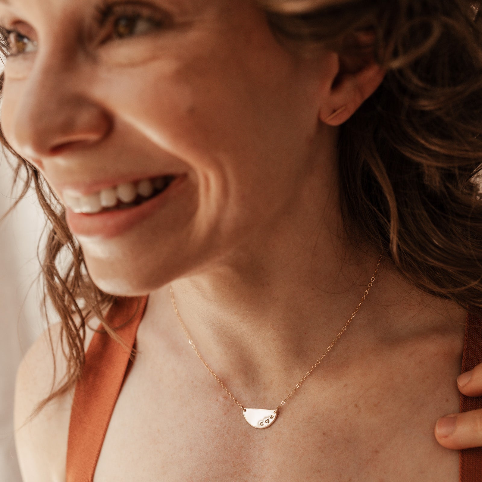 Personalised jewellery - KBN Jewellery - handmade jewellery – Personalised Jewellery gifts – Dainty jewellery – Australia made jewellery – extra large half pendant – half pendant necklace – name pendant – initial names – personalised necklace 