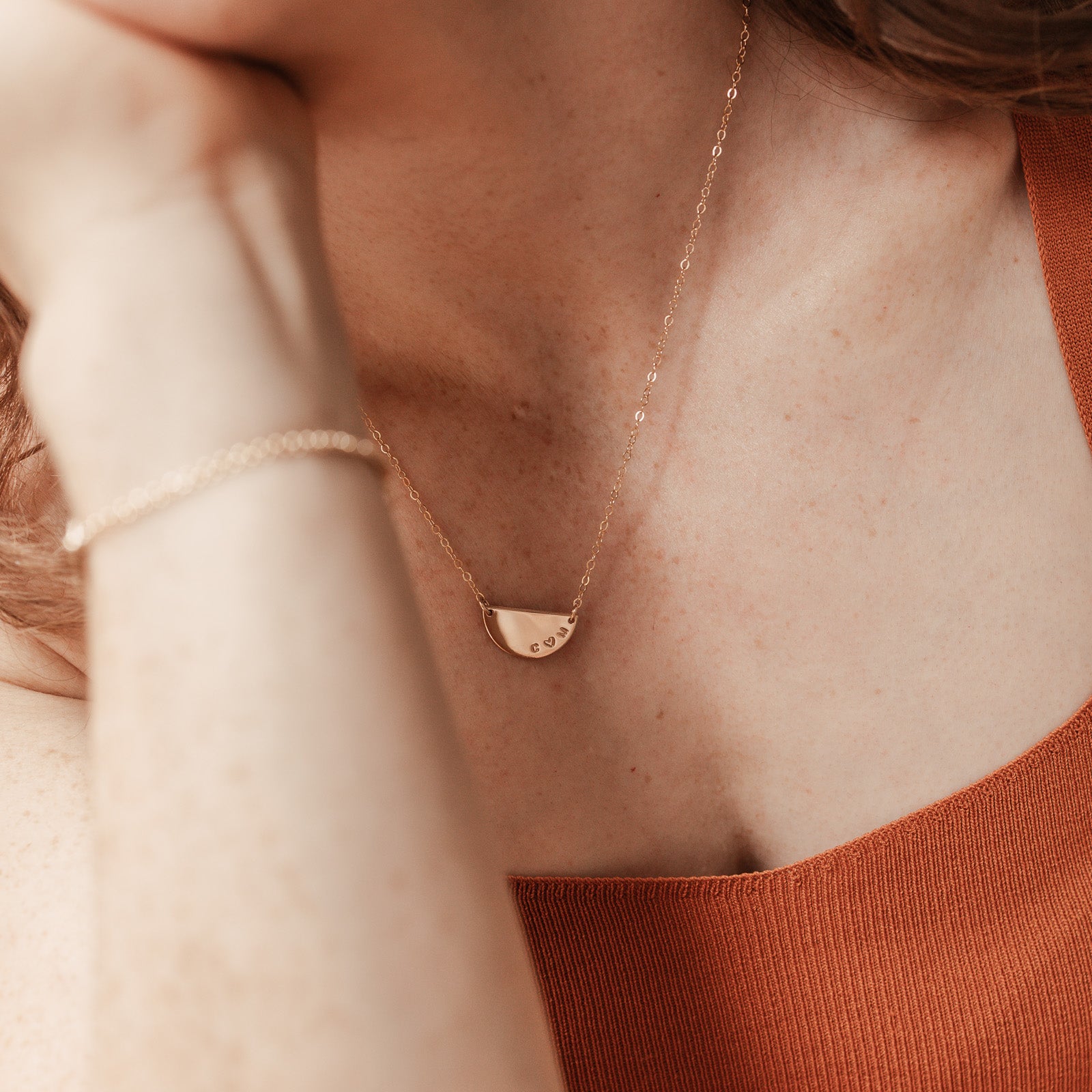 Personalised jewellery - KBN Jewellery - handmade jewellery – Personalised Jewellery gifts – Dainty jewellery – Australia made jewellery – extra large half pendant – half pendant necklace – name pendant – initial names – personalised necklace 