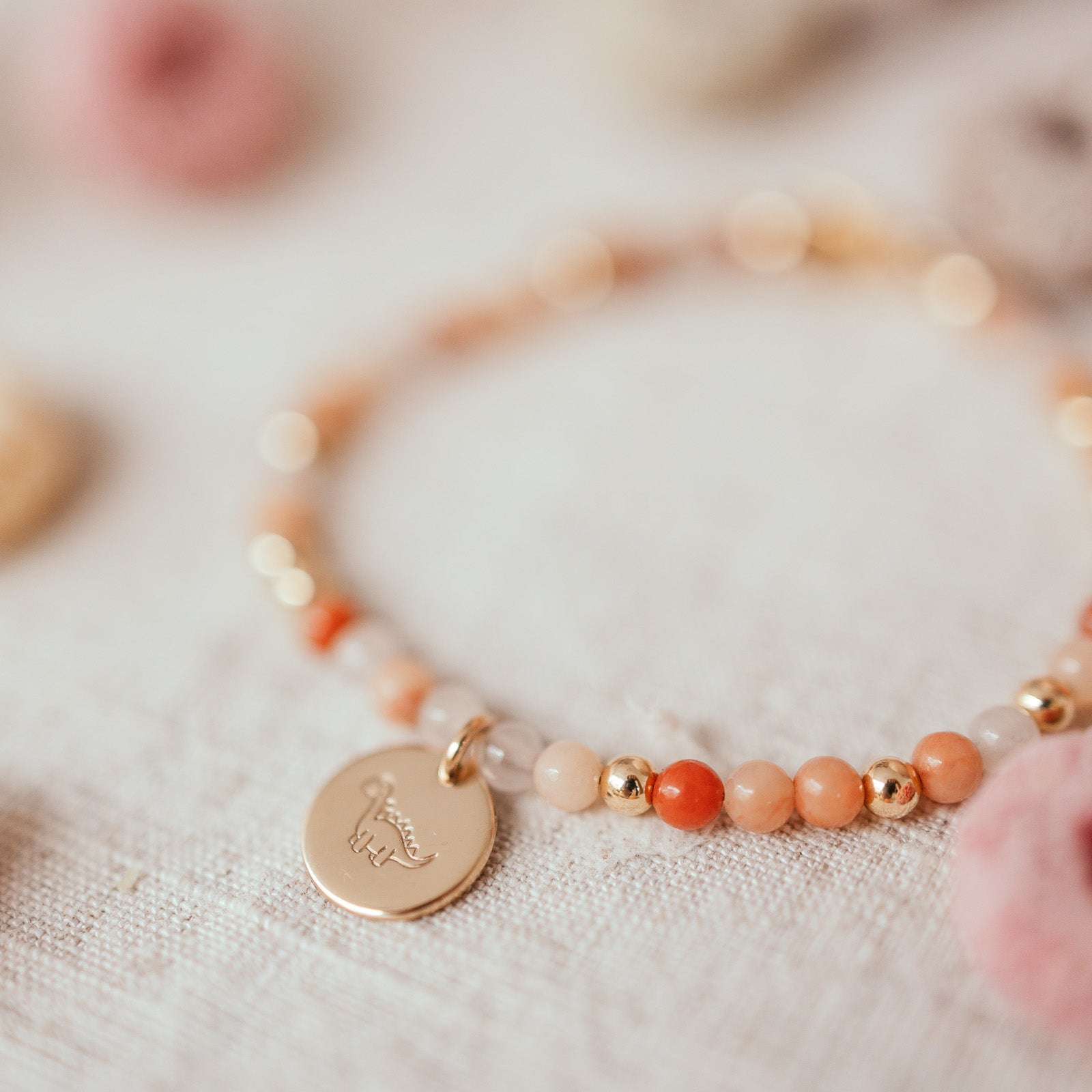 Personalised jewellery - KBN Jewellery - handmade jewellery – Personalised Jewellery gifts – Dainty jewellery – Australia made jewellery – beaded bracelet  – handmade bracelet – rose quartz and peach aventurine bracelet – initial bracelet – handmade crystal bracelet – rose quartz bracelet – handmade crystal bracelet – pink crystal bracelet 