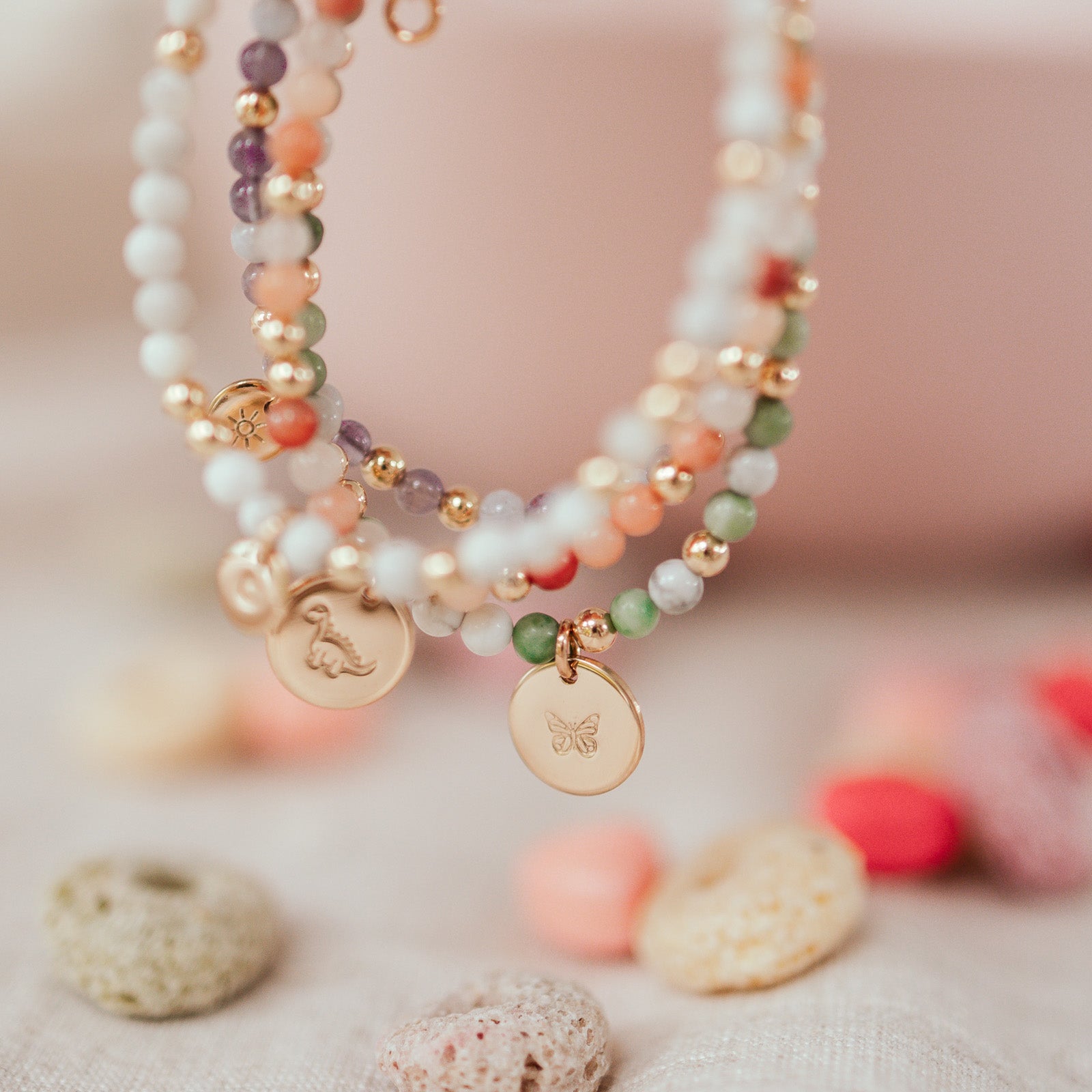 Personalised jewellery - KBN Jewellery - handmade jewellery – Personalised Jewellery gifts – Dainty jewellery – Australia made jewellery – beaded bracelet  – handmade bracelet – rose quartz and peach aventurine bracelet – initial bracelet – handmade crystal bracelet – rose quartz bracelet – handmade crystal bracelet – pink crystal bracelet 