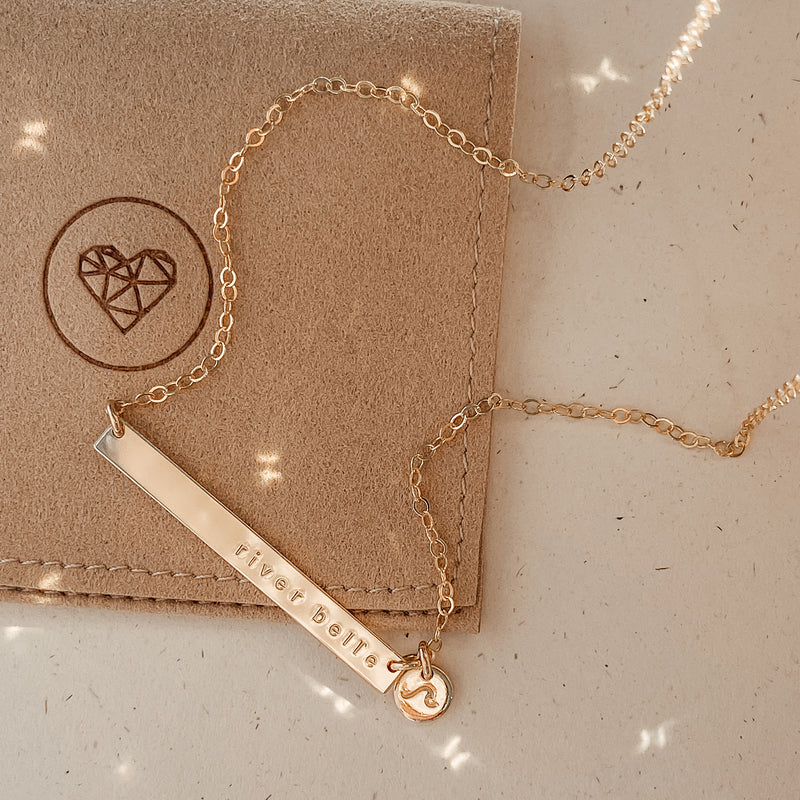 Sammy • Long Skinny Bar Necklace with Tiny Pendant