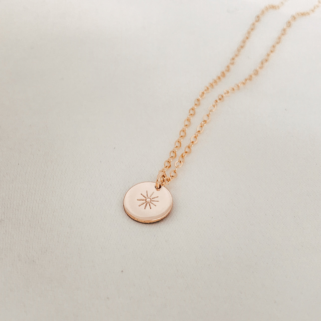 Personalised jewellery - KBN Jewellery - handmade jewellery – Personalised Jewellery gifts – Dainty jewellery – sun symbol necklace – sun stamp necklace – small pendant necklace - happy necklace