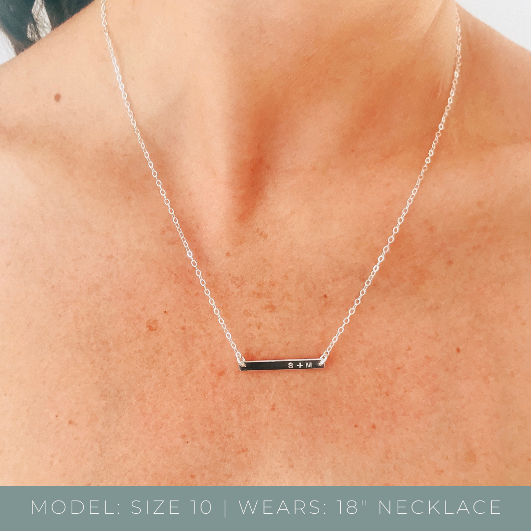 Personalised jewellery - KBN Jewellery - handmade jewellery – Personalised Jewellery gifts – Dainty jewellery- bar necklace – dainty bar necklace – personalised date necklace – roman numerals necklace – name bar necklace – words of affirmation necklace – tiny  bar necklace – layering necklace – layering necklace inspiration – wedding gift idea – wedding gift idea for bride  - long pendant necklace with additional small pendant – unique necklace – personalised bar necklace – dainty bar necklace