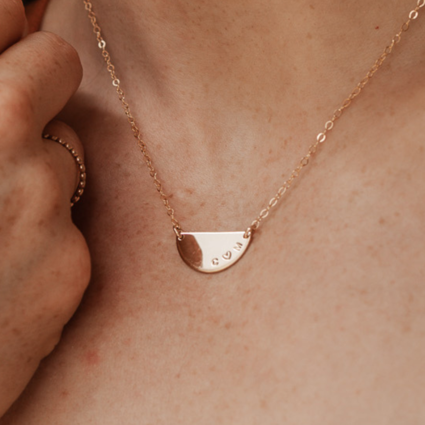 Personalised jewellery - KBN Jewellery - handmade jewellery – Personalised Jewellery gifts – Dainty jewellery – Australia made jewellery – extra large half pendant – half pendant necklace – name pendant – initial names – personalised necklace 