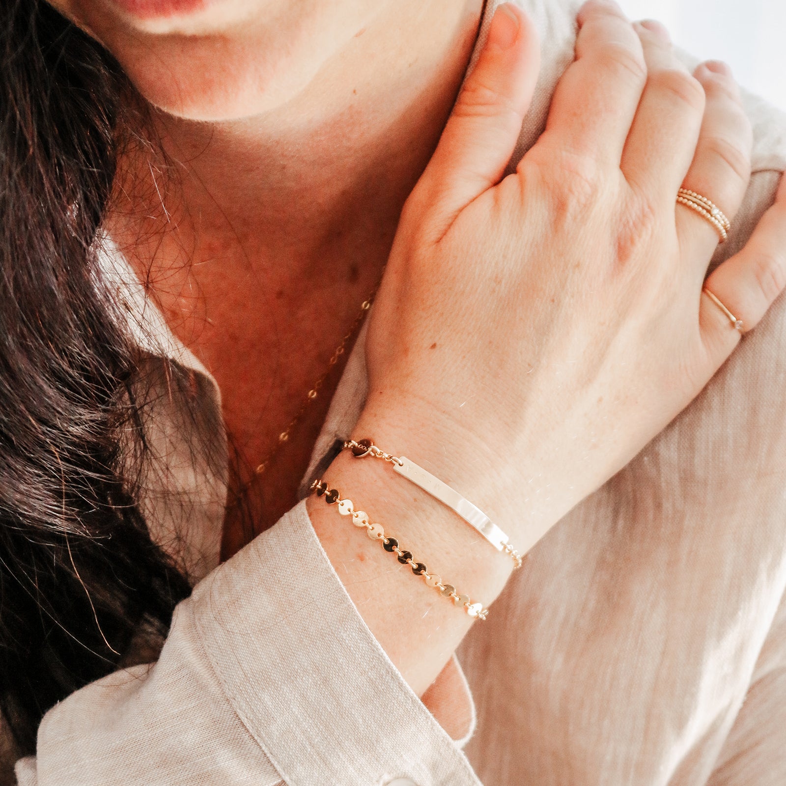 Personalised jewellery - KBN Jewellery - handmade jewellery – Personalised Jewellery gifts – Dainty jewellery- sparkly bracelet – disc bracelet – round chain bracelet – stacking bracelet – layering bracelet 