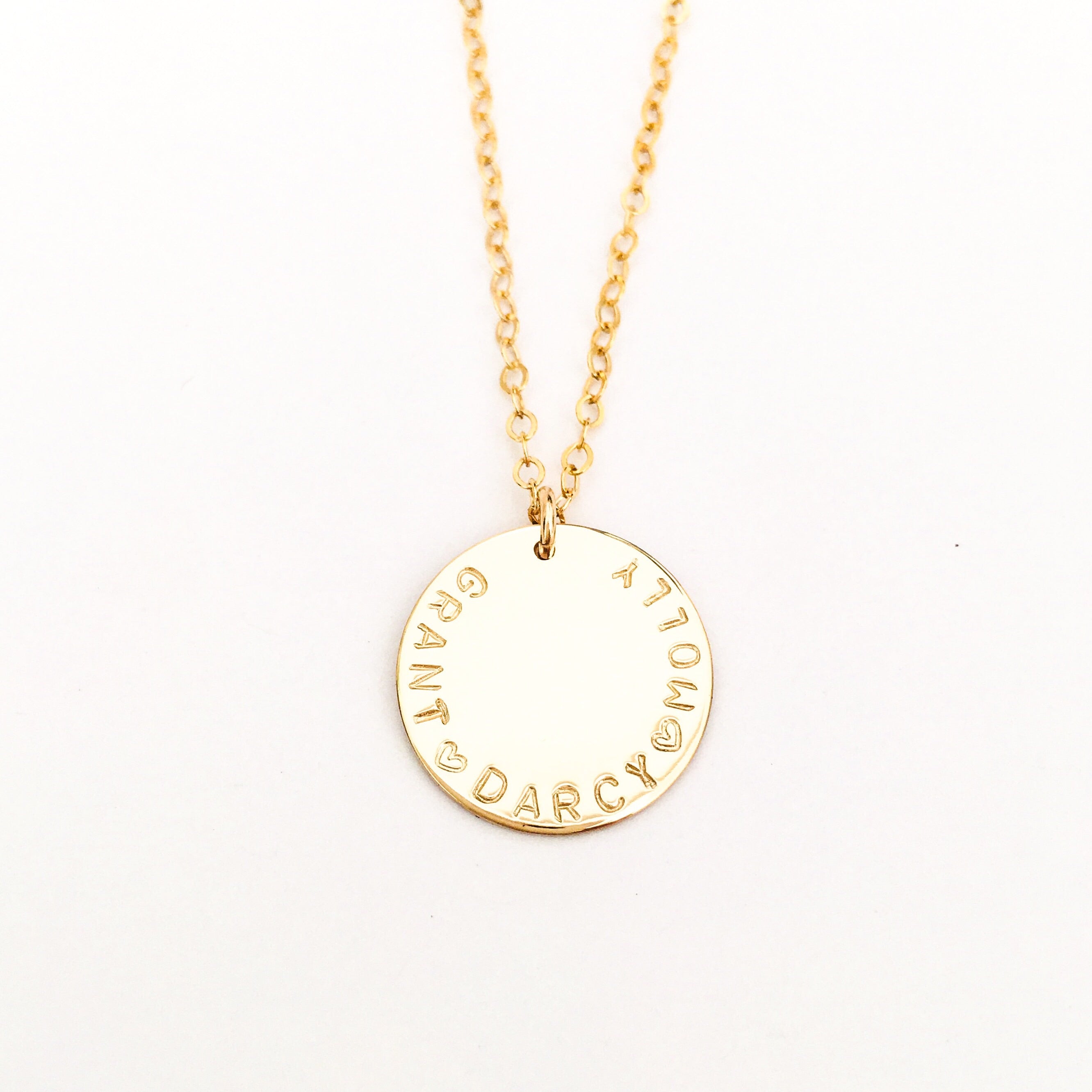 edie large pendant with curved writing hand stamped jewellery australia